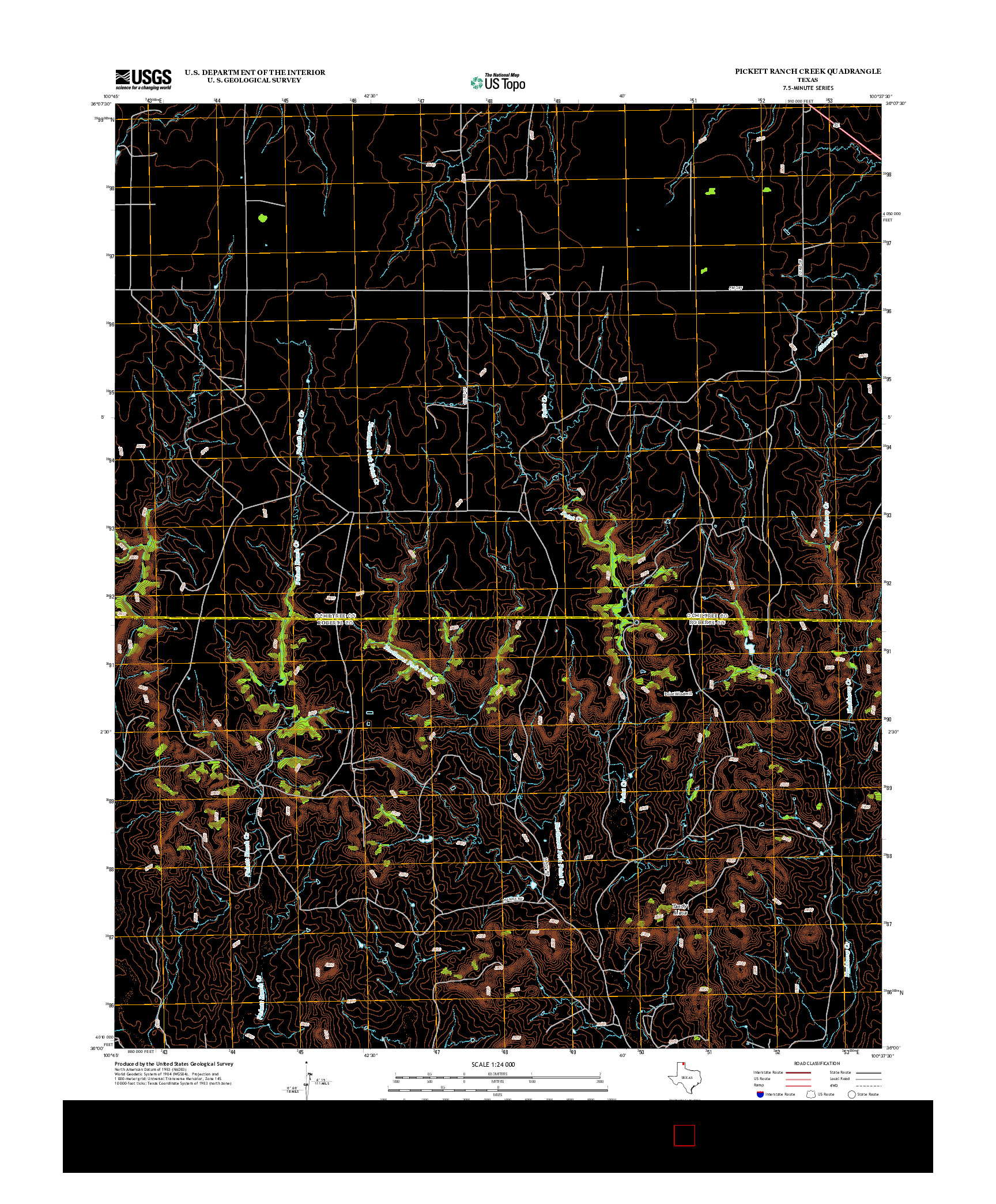 USGS US TOPO 7.5-MINUTE MAP FOR PICKETT RANCH CREEK, TX 2012