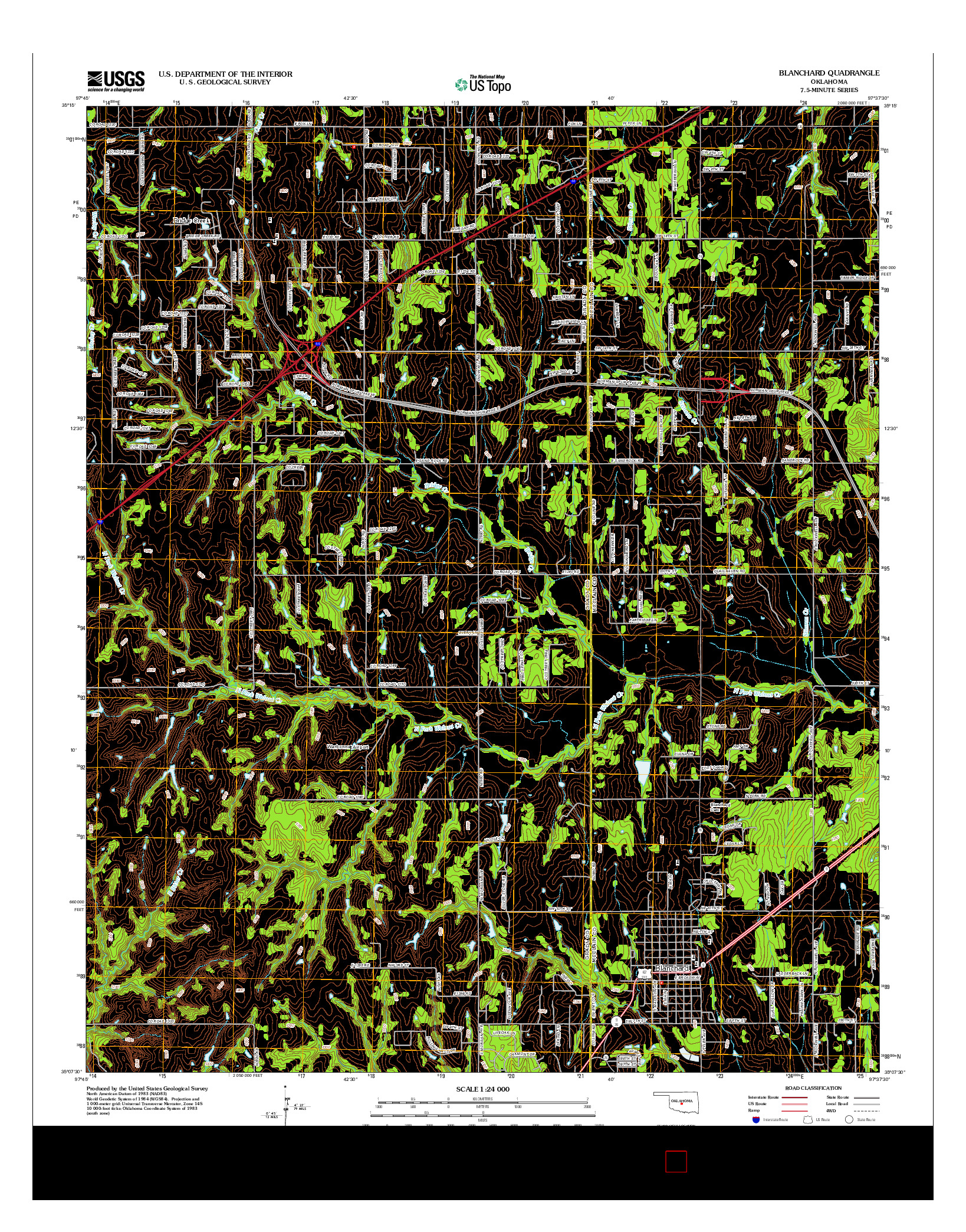 USGS US TOPO 7.5-MINUTE MAP FOR BLANCHARD, OK 2012