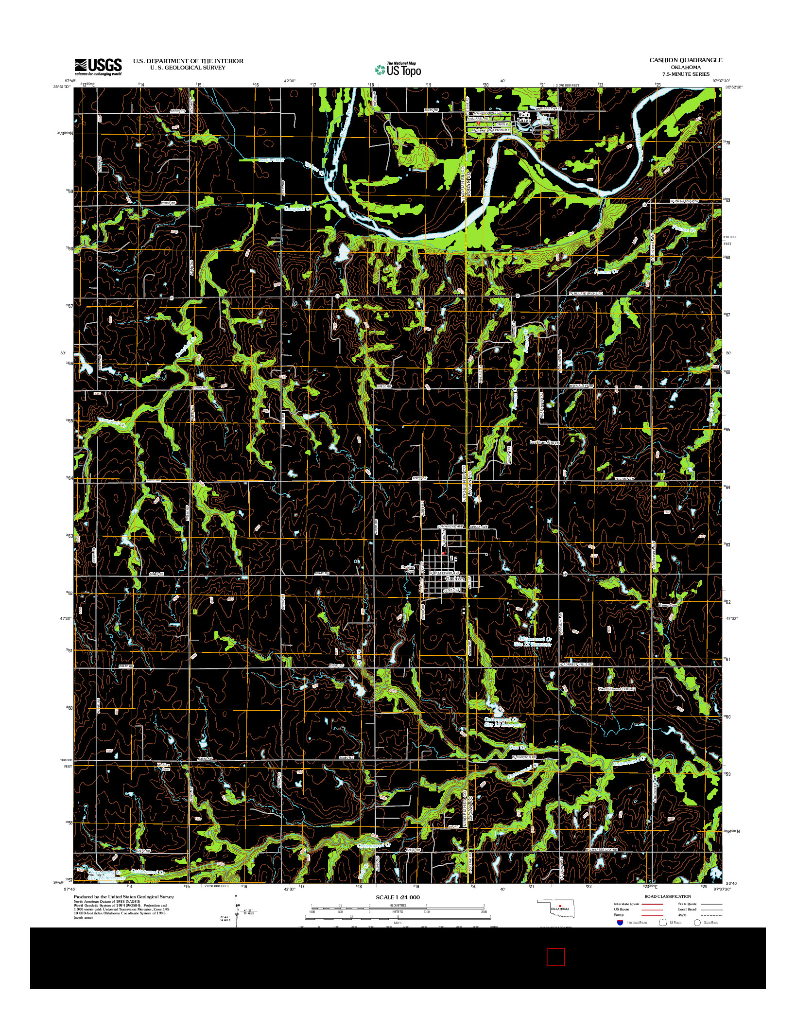 USGS US TOPO 7.5-MINUTE MAP FOR CASHION, OK 2012