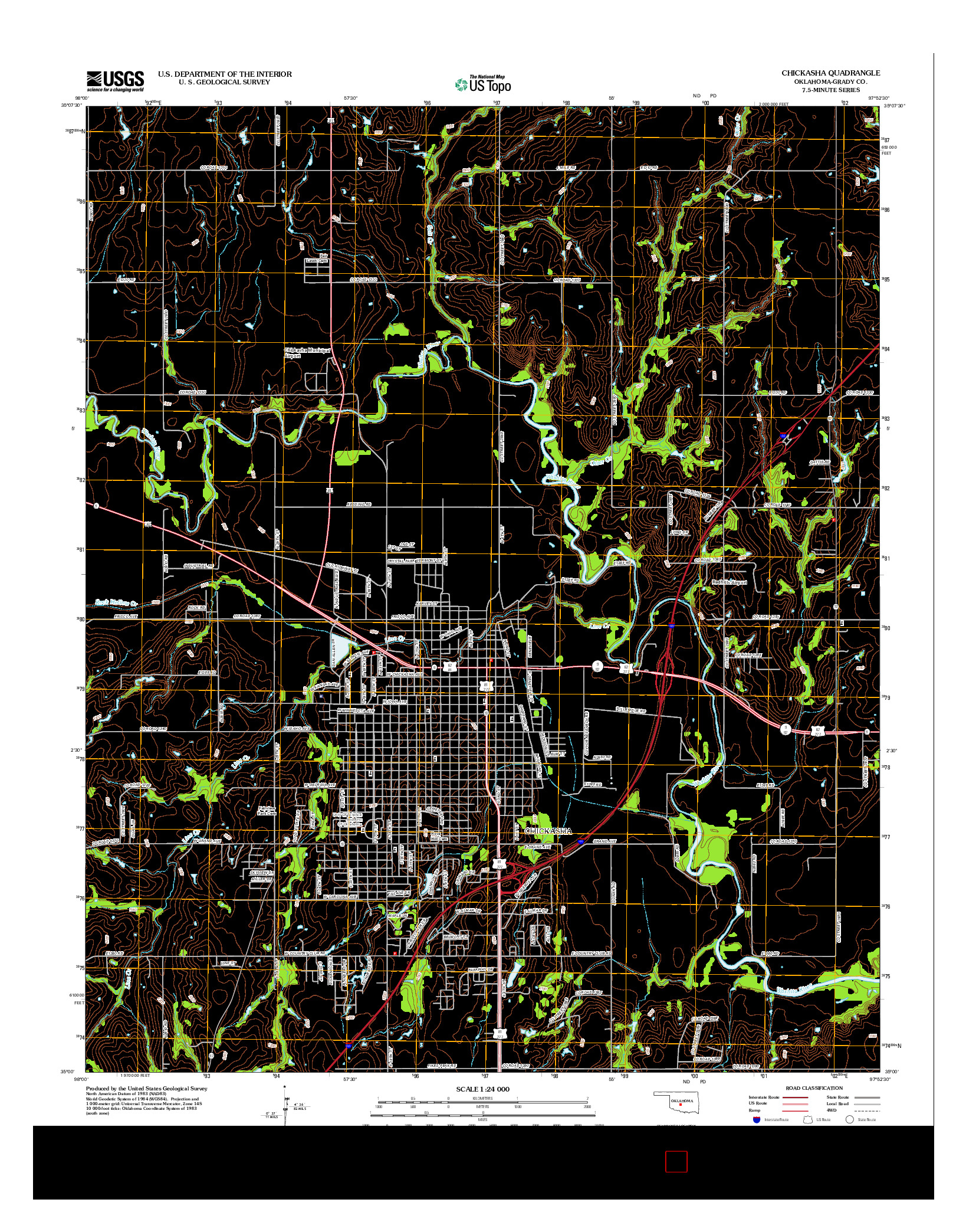 USGS US TOPO 7.5-MINUTE MAP FOR CHICKASHA, OK 2012