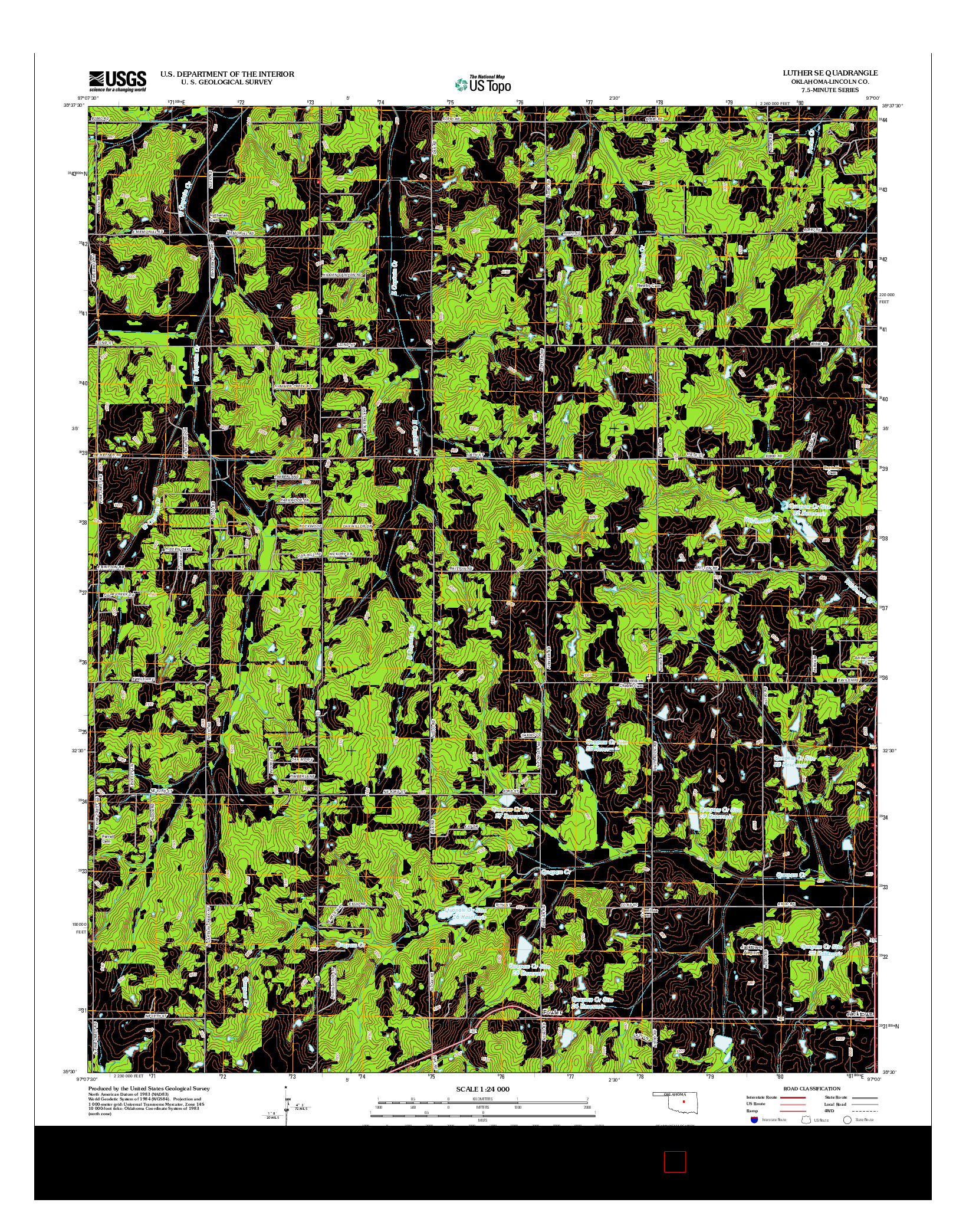 USGS US TOPO 7.5-MINUTE MAP FOR LUTHER SE, OK 2012