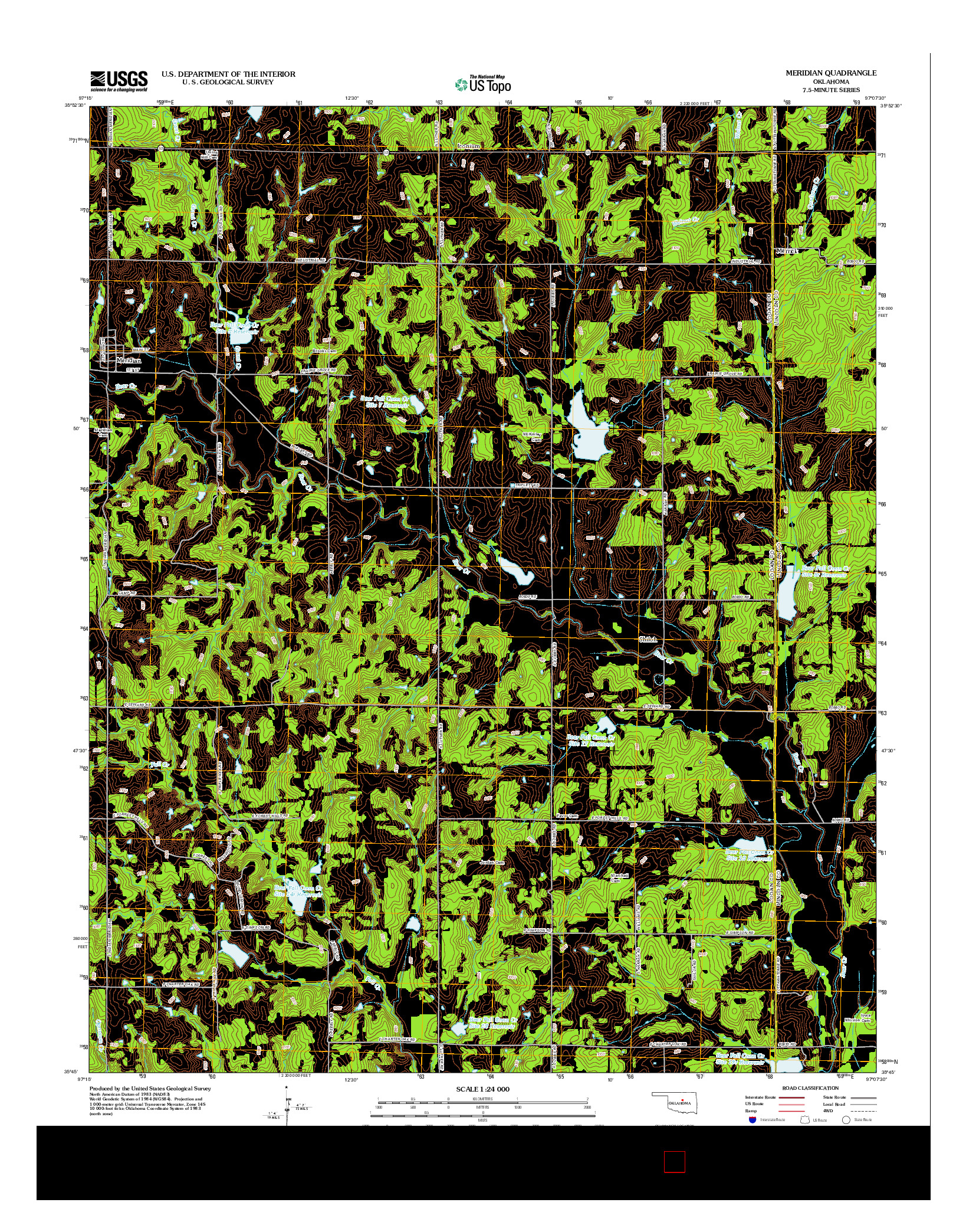 USGS US TOPO 7.5-MINUTE MAP FOR MERIDIAN, OK 2012