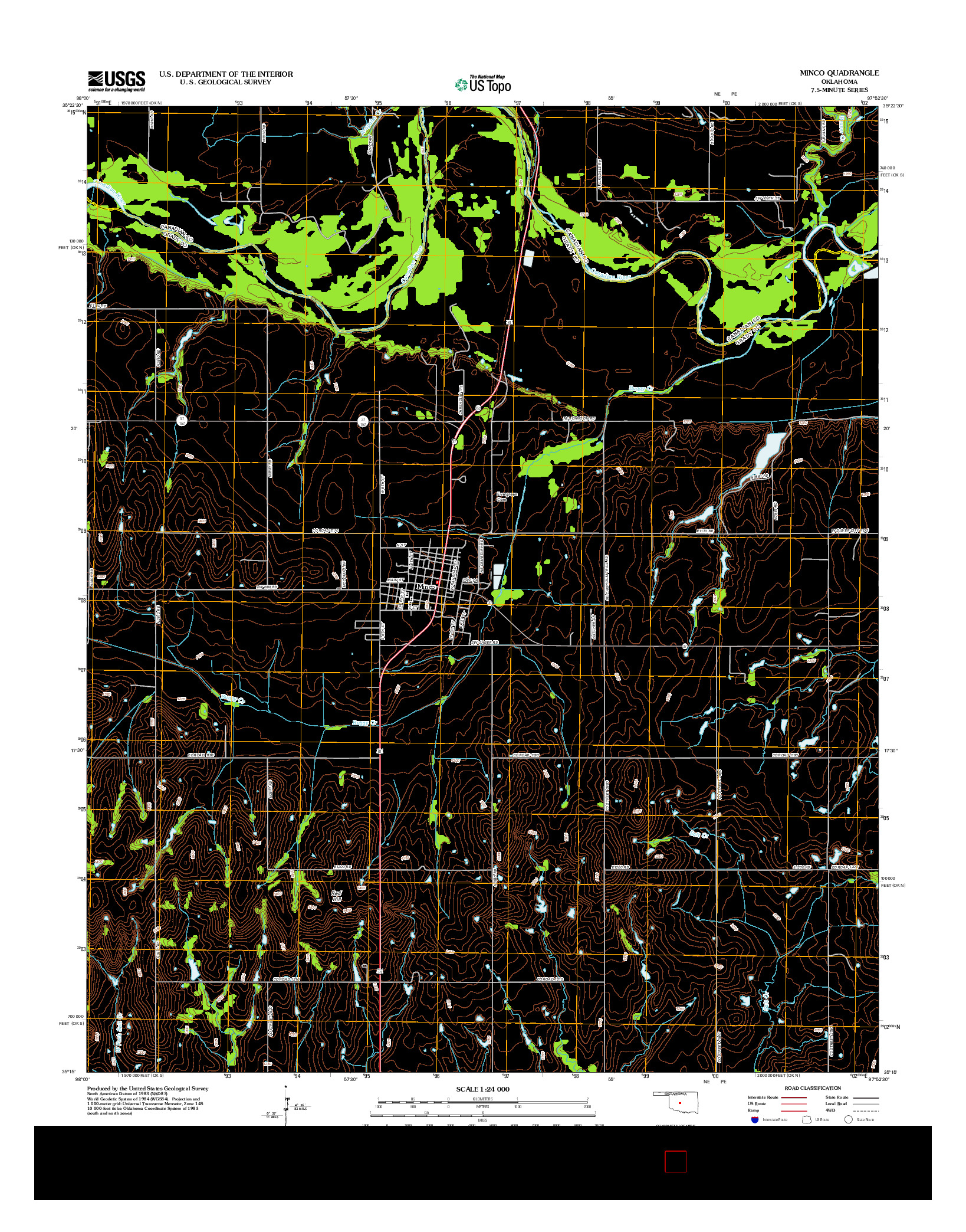 USGS US TOPO 7.5-MINUTE MAP FOR MINCO, OK 2012