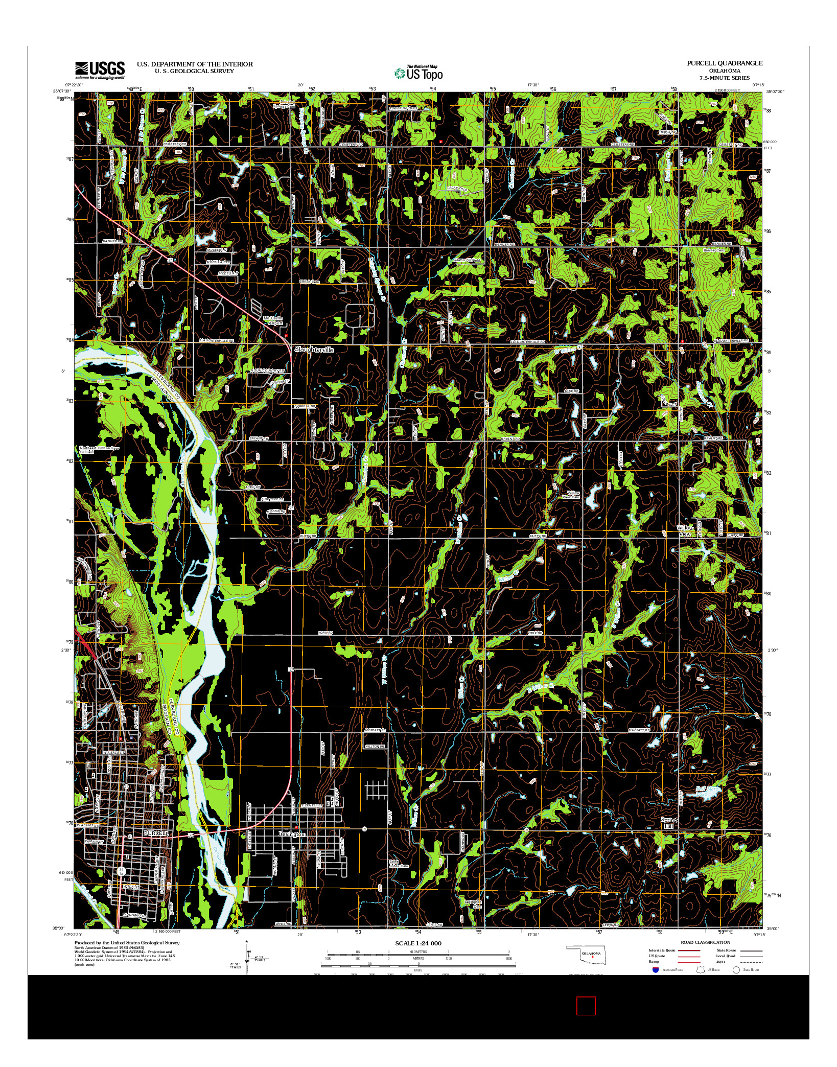 USGS US TOPO 7.5-MINUTE MAP FOR PURCELL, OK 2012