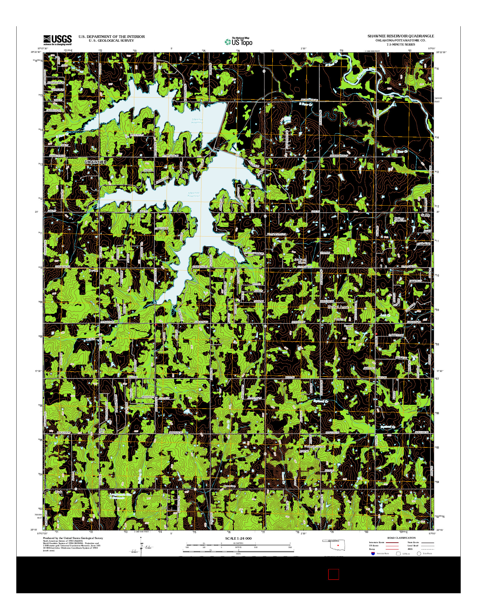 USGS US TOPO 7.5-MINUTE MAP FOR SHAWNEE RESERVOIR, OK 2012