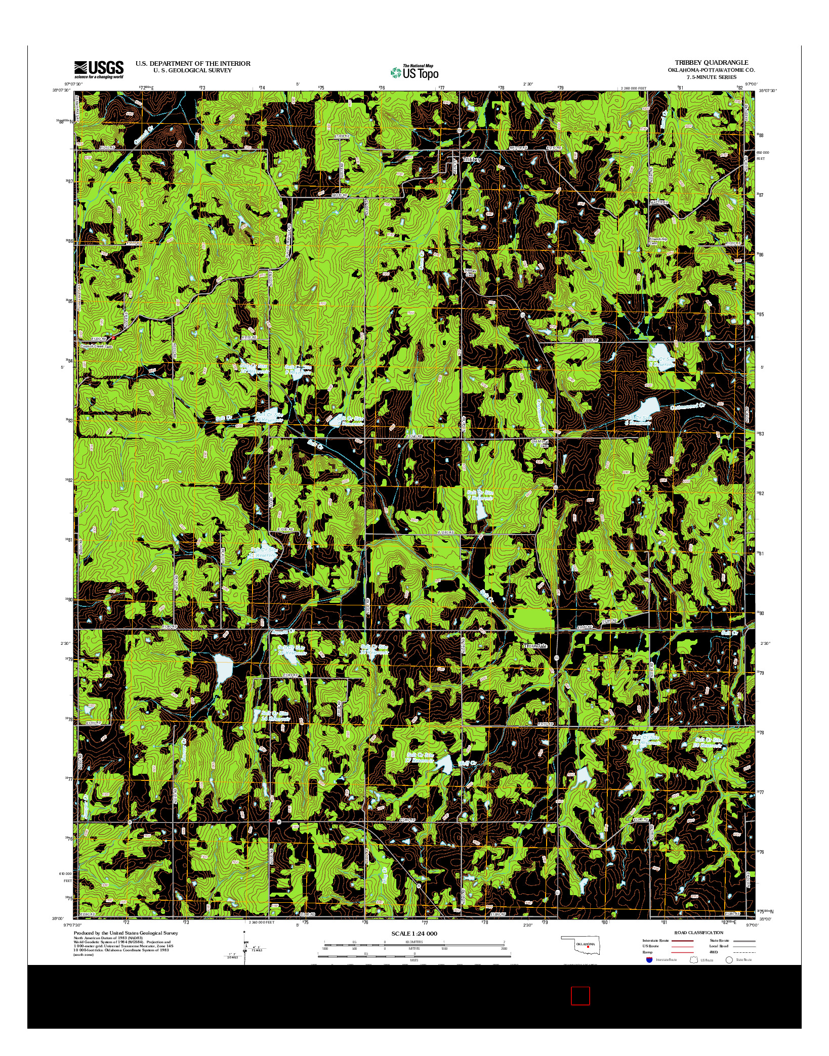 USGS US TOPO 7.5-MINUTE MAP FOR TRIBBEY, OK 2012