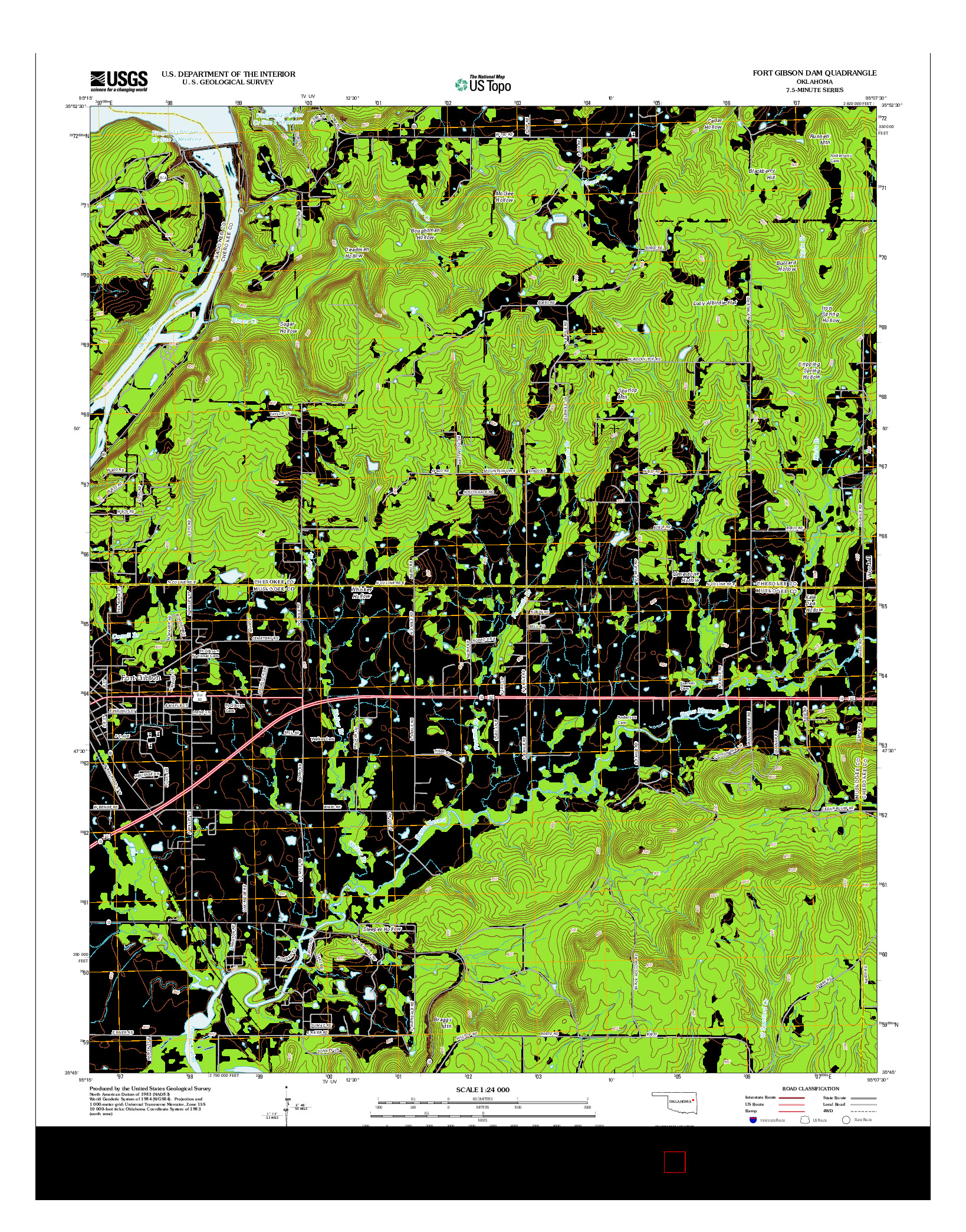 USGS US TOPO 7.5-MINUTE MAP FOR FORT GIBSON DAM, OK 2012