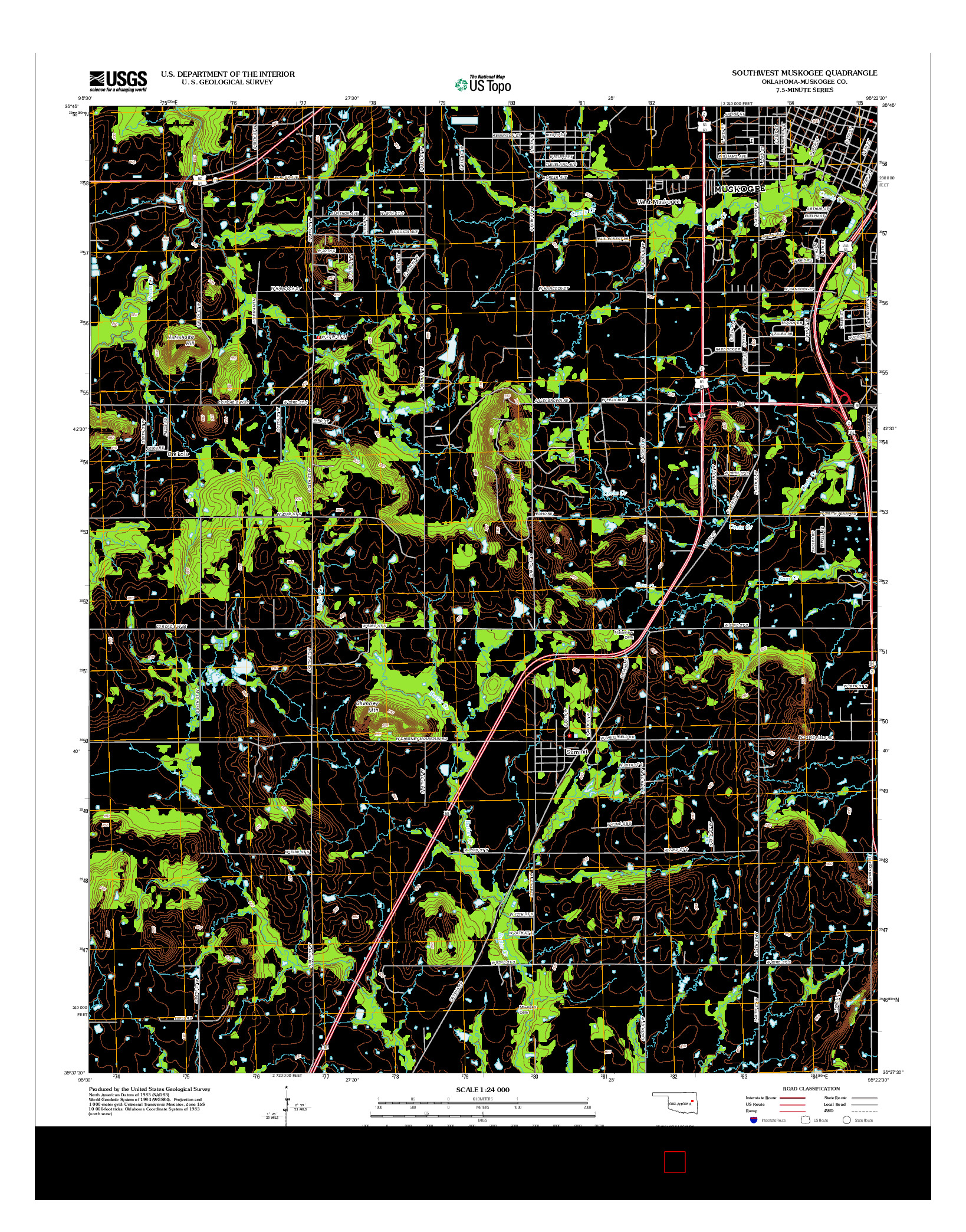 USGS US TOPO 7.5-MINUTE MAP FOR SOUTHWEST MUSKOGEE, OK 2012