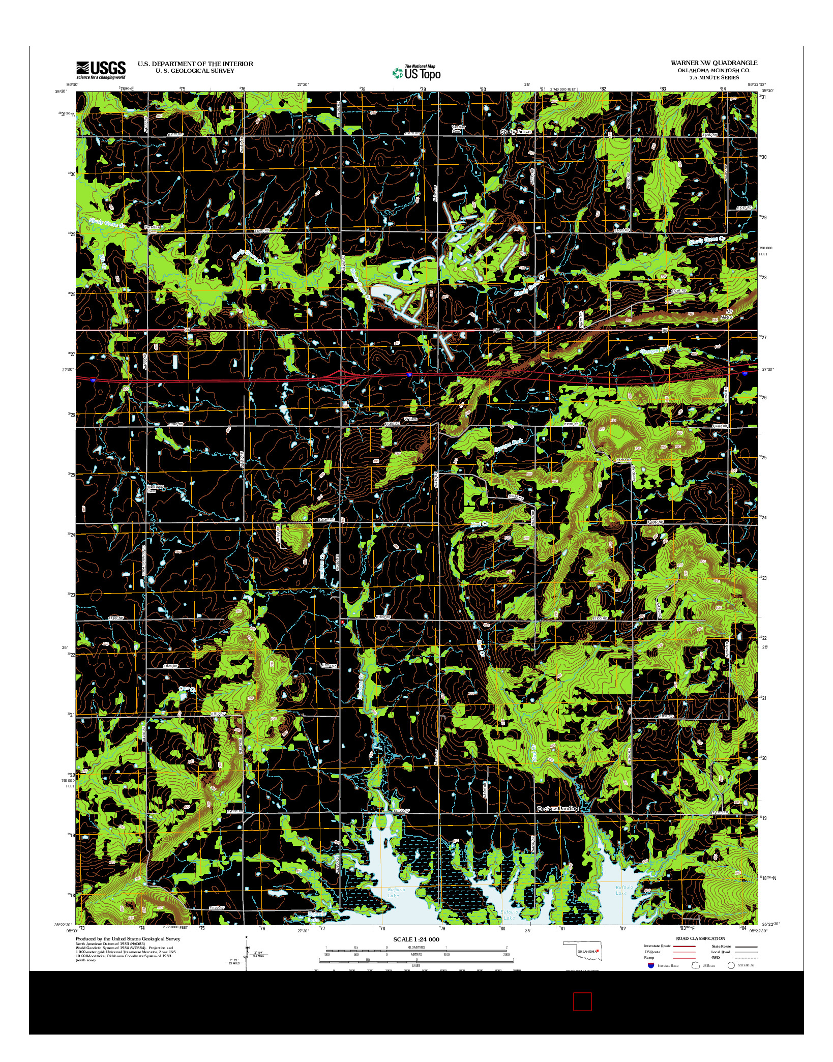 USGS US TOPO 7.5-MINUTE MAP FOR WARNER NW, OK 2012