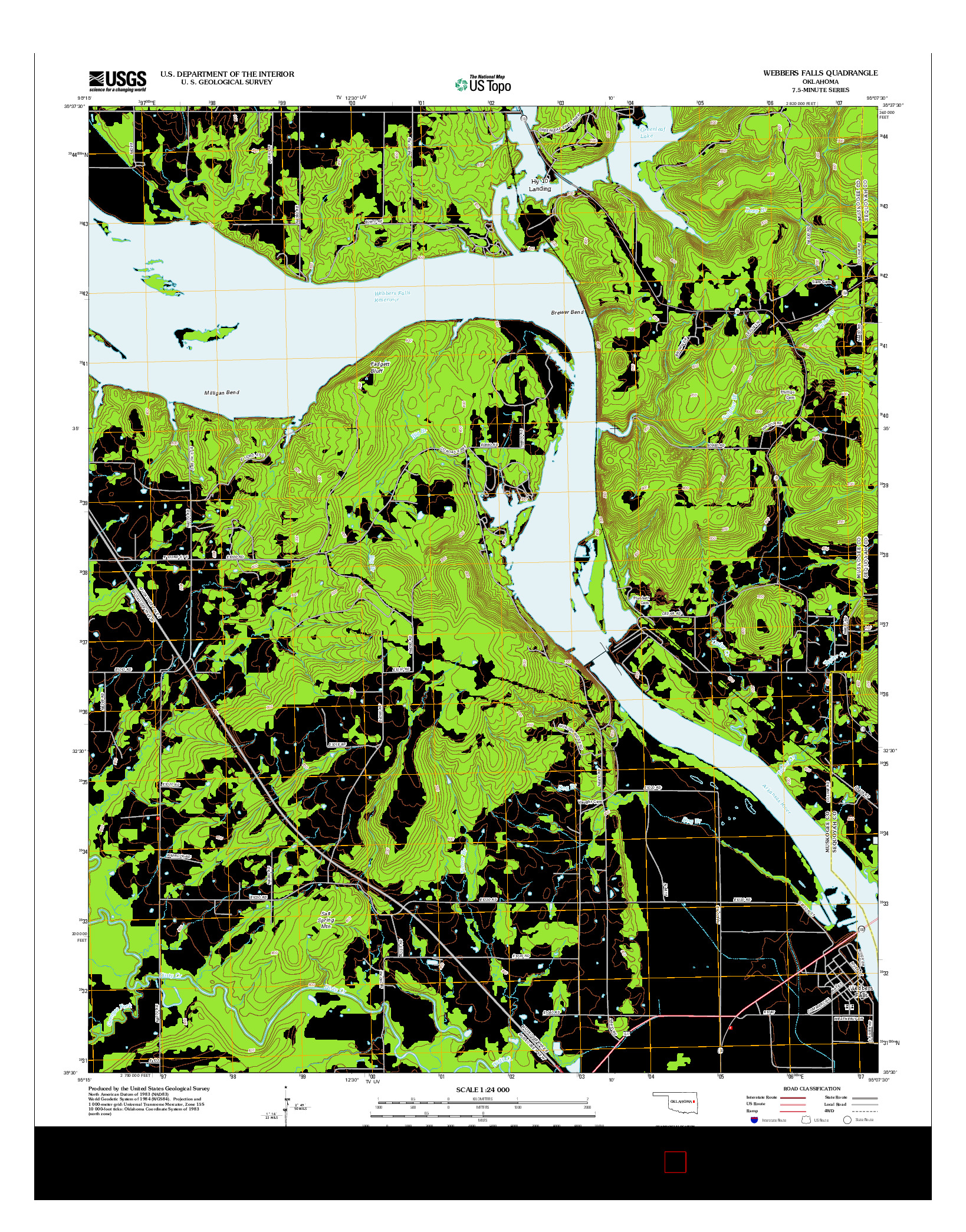 USGS US TOPO 7.5-MINUTE MAP FOR WEBBERS FALLS, OK 2012