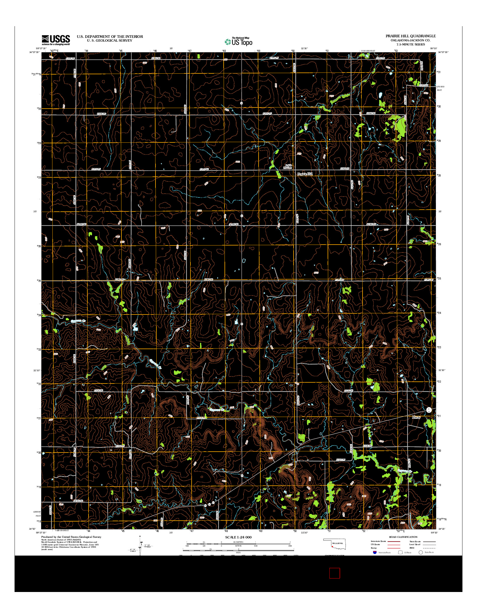 USGS US TOPO 7.5-MINUTE MAP FOR PRAIRIE HILL, OK 2012