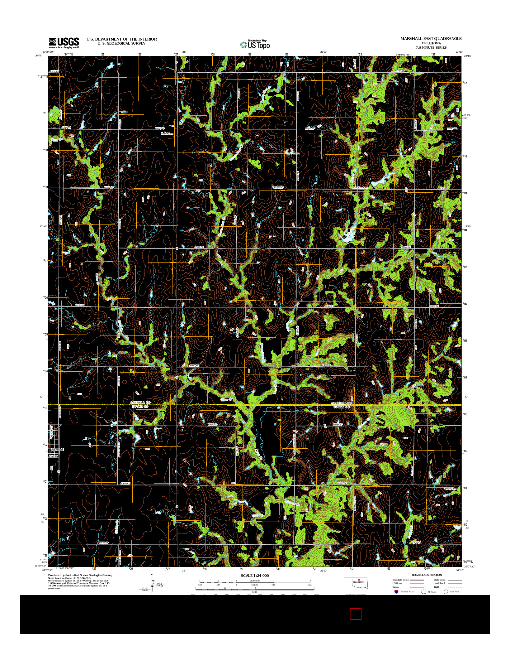 USGS US TOPO 7.5-MINUTE MAP FOR MARSHALL EAST, OK 2012