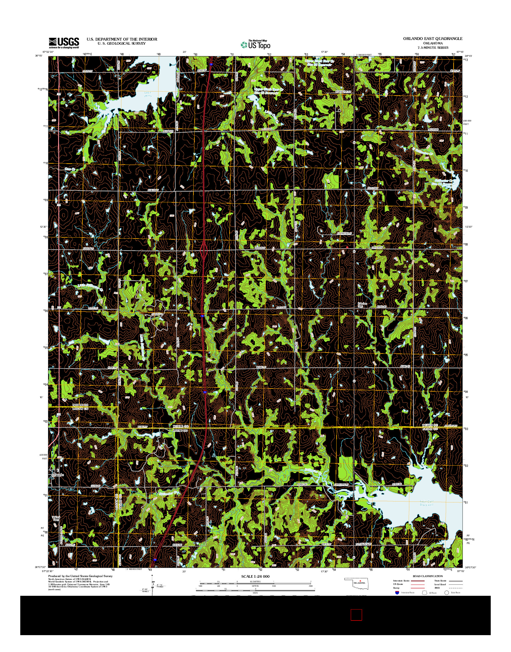 USGS US TOPO 7.5-MINUTE MAP FOR ORLANDO EAST, OK 2012