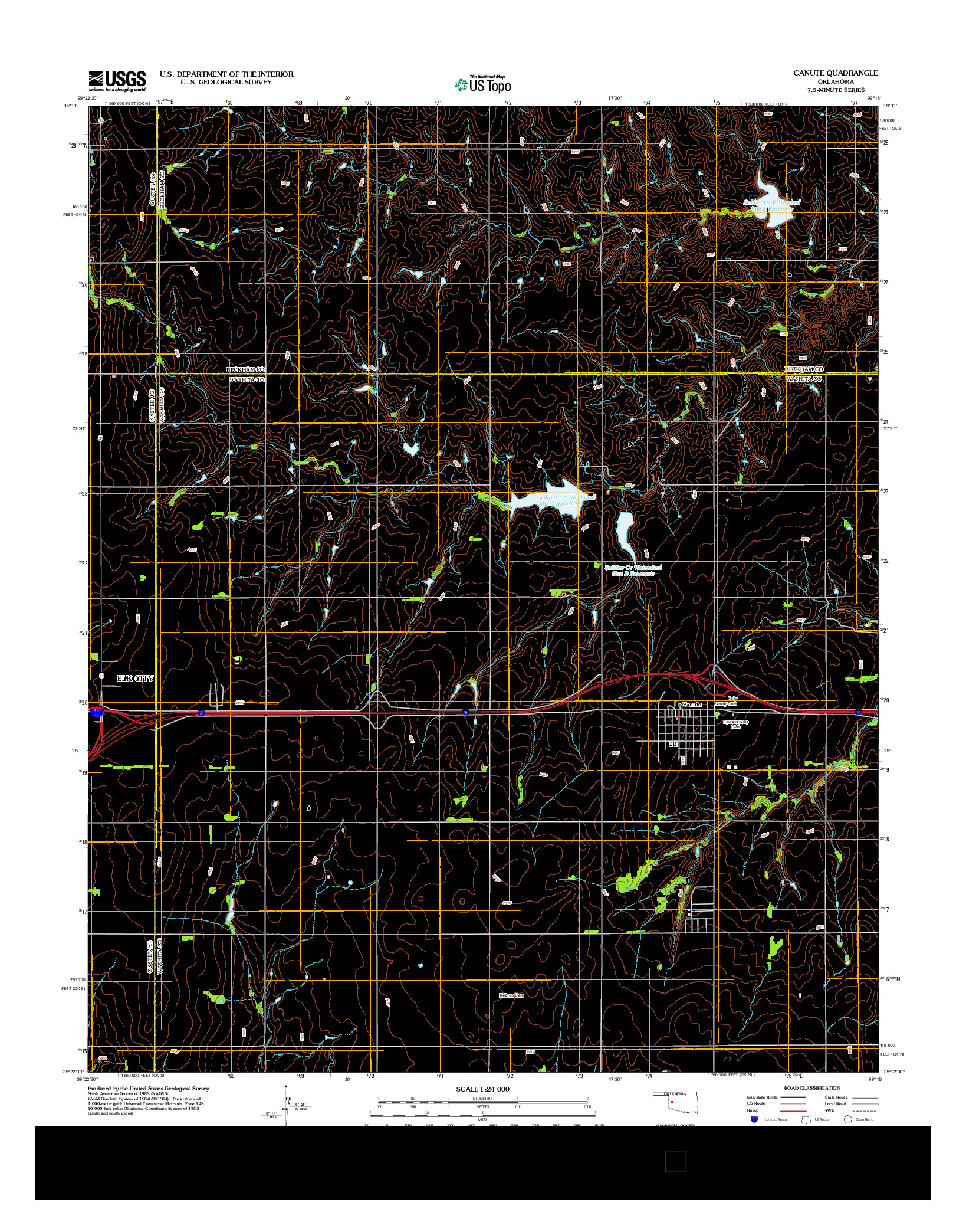 USGS US TOPO 7.5-MINUTE MAP FOR CANUTE, OK 2012