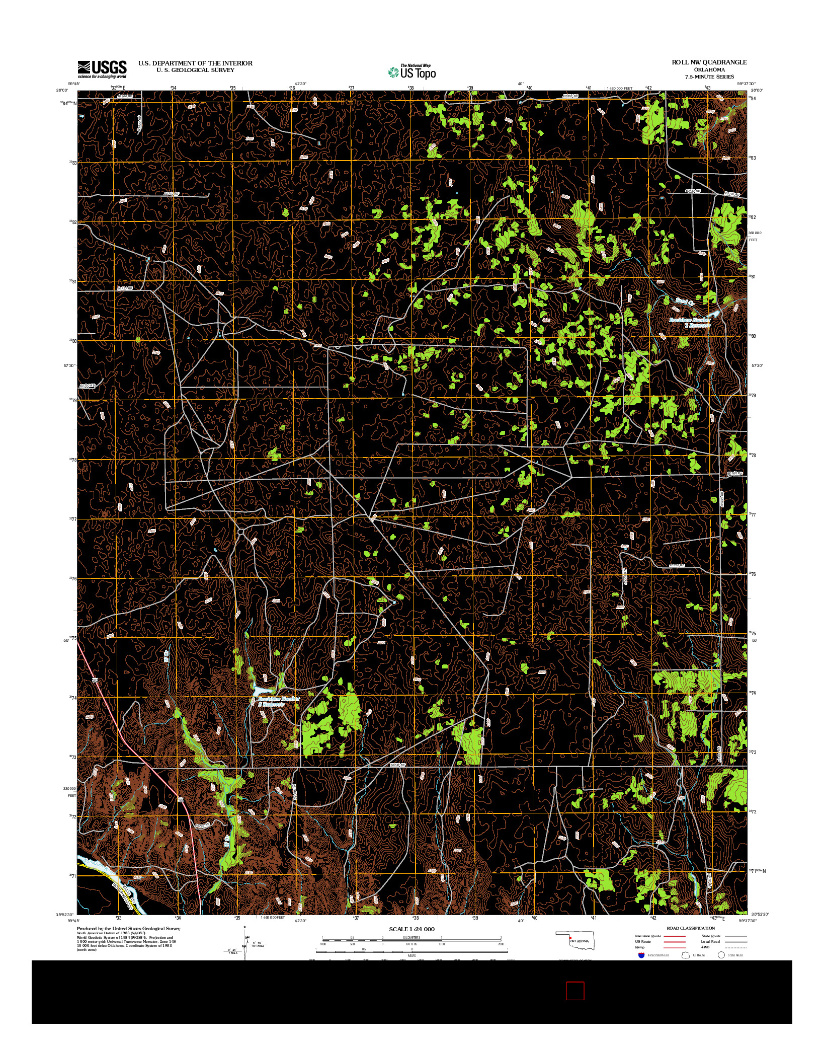 USGS US TOPO 7.5-MINUTE MAP FOR ROLL NW, OK 2012