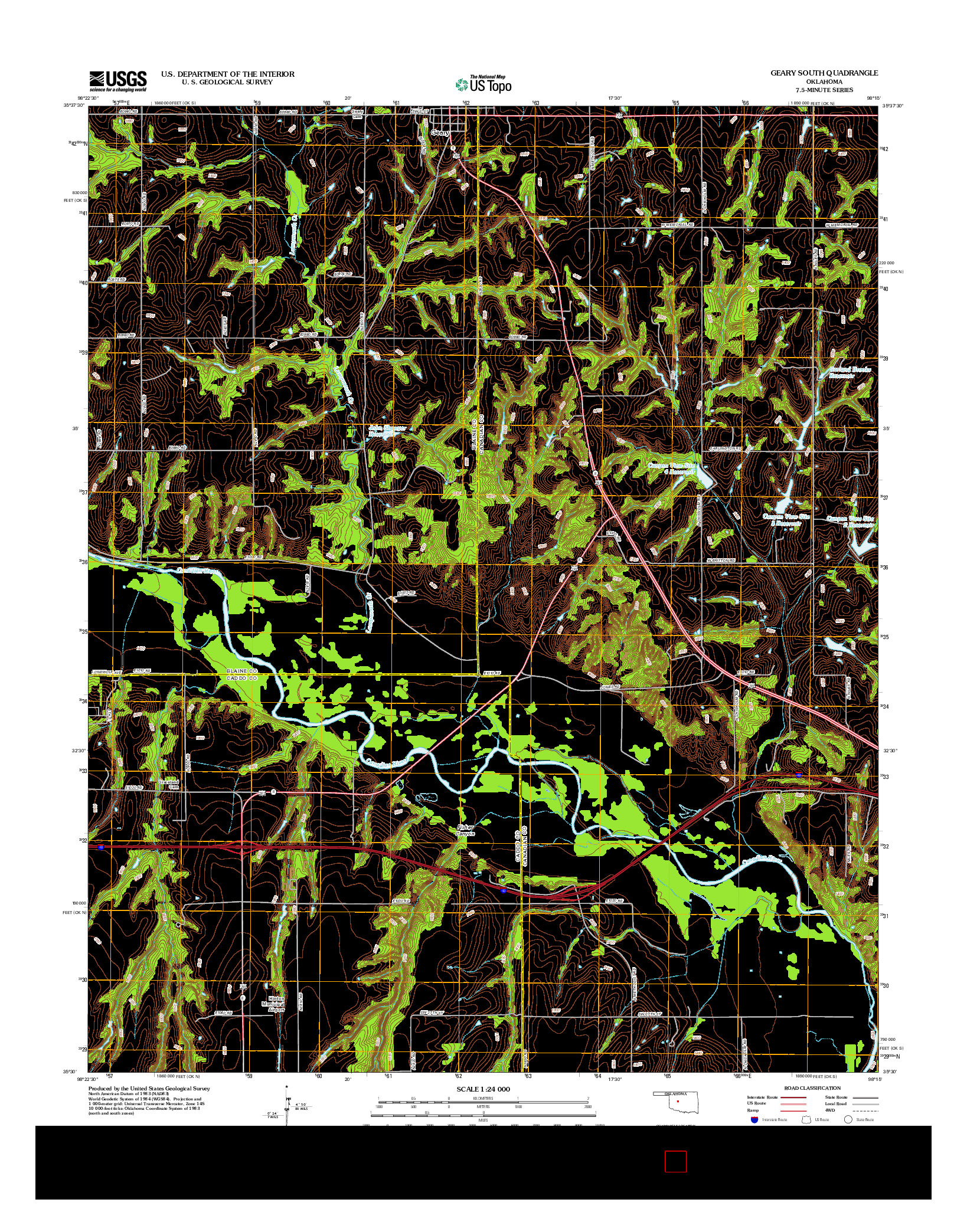 USGS US TOPO 7.5-MINUTE MAP FOR GEARY SOUTH, OK 2012