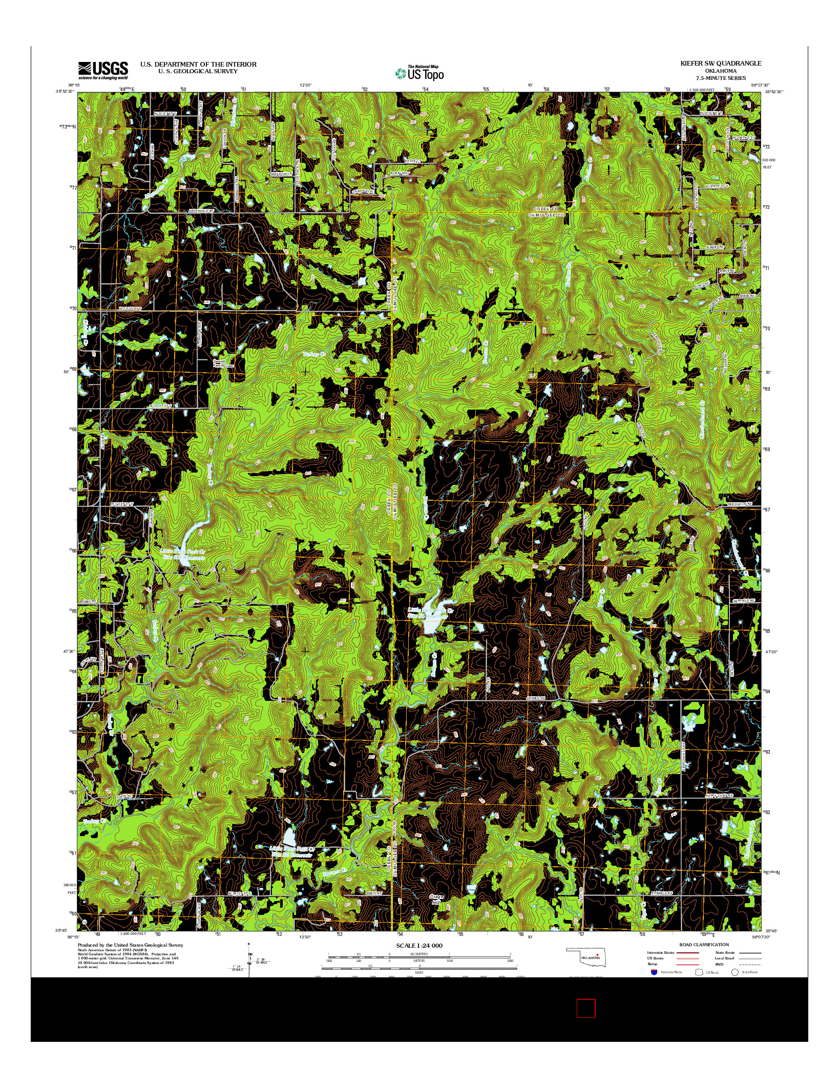 USGS US TOPO 7.5-MINUTE MAP FOR KIEFER SW, OK 2012