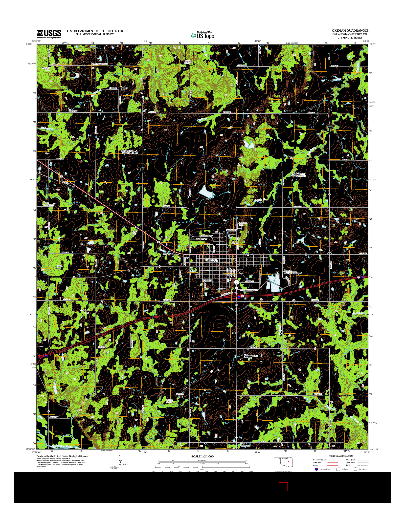 USGS US TOPO 7.5-MINUTE MAP FOR OKEMAH, OK 2012