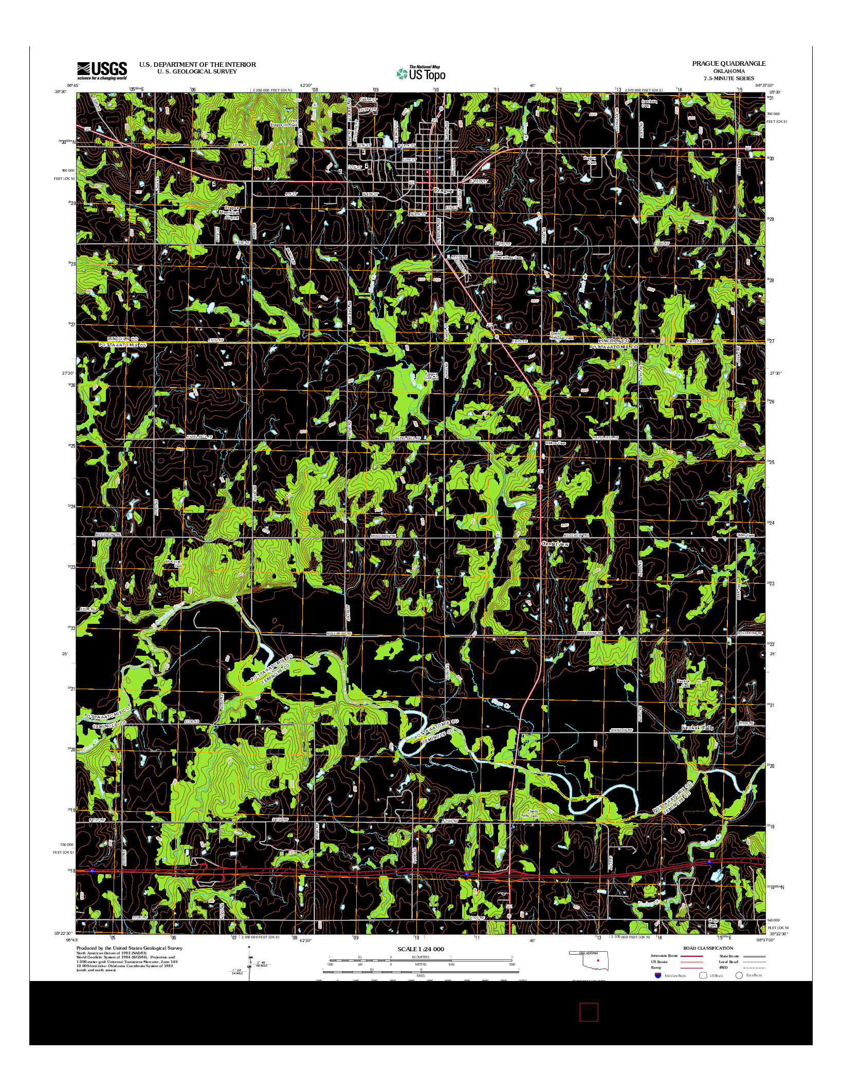 USGS US TOPO 7.5-MINUTE MAP FOR PRAGUE, OK 2012