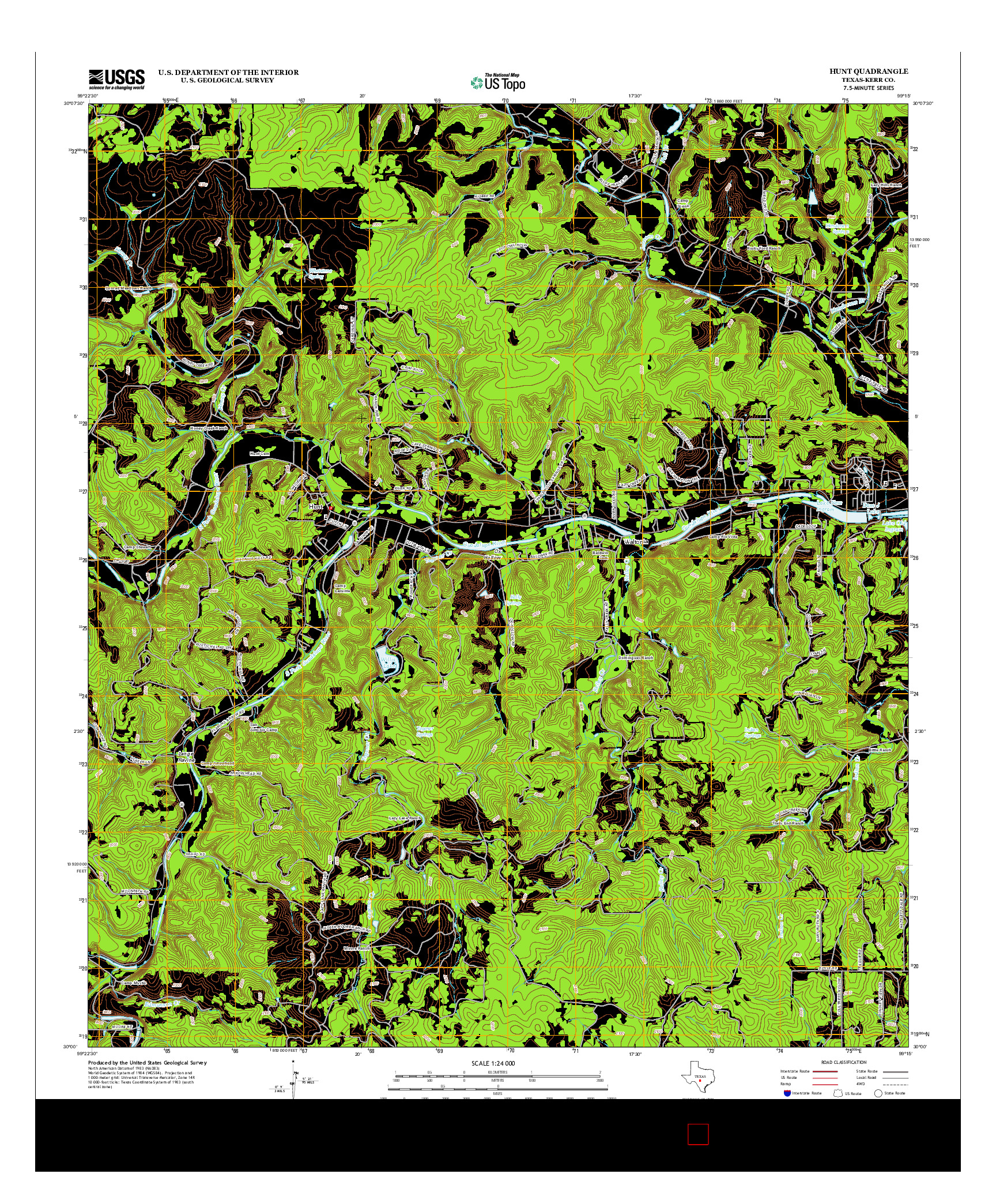 USGS US TOPO 7.5-MINUTE MAP FOR HUNT, TX 2012