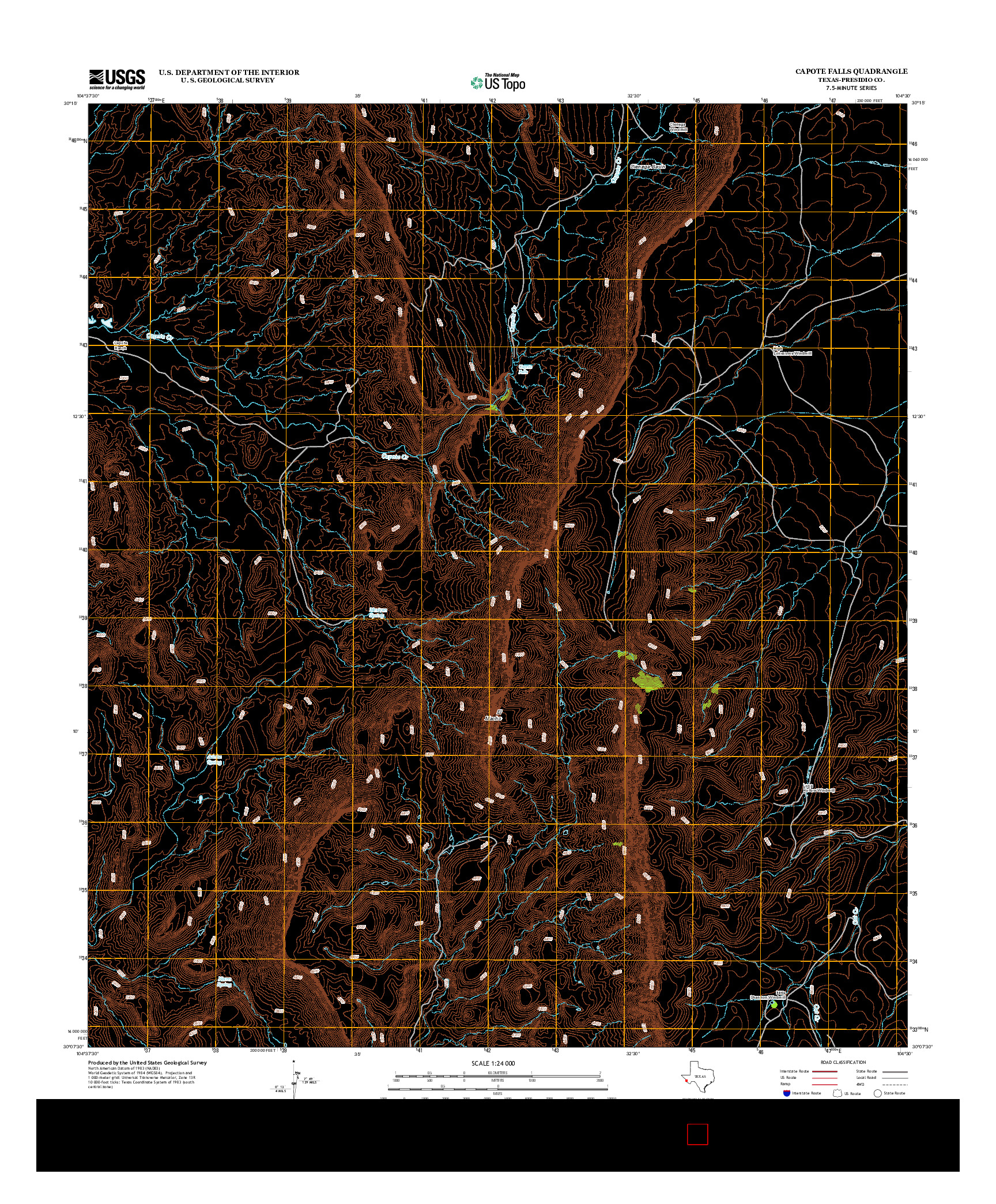 USGS US TOPO 7.5-MINUTE MAP FOR CAPOTE FALLS, TX 2012