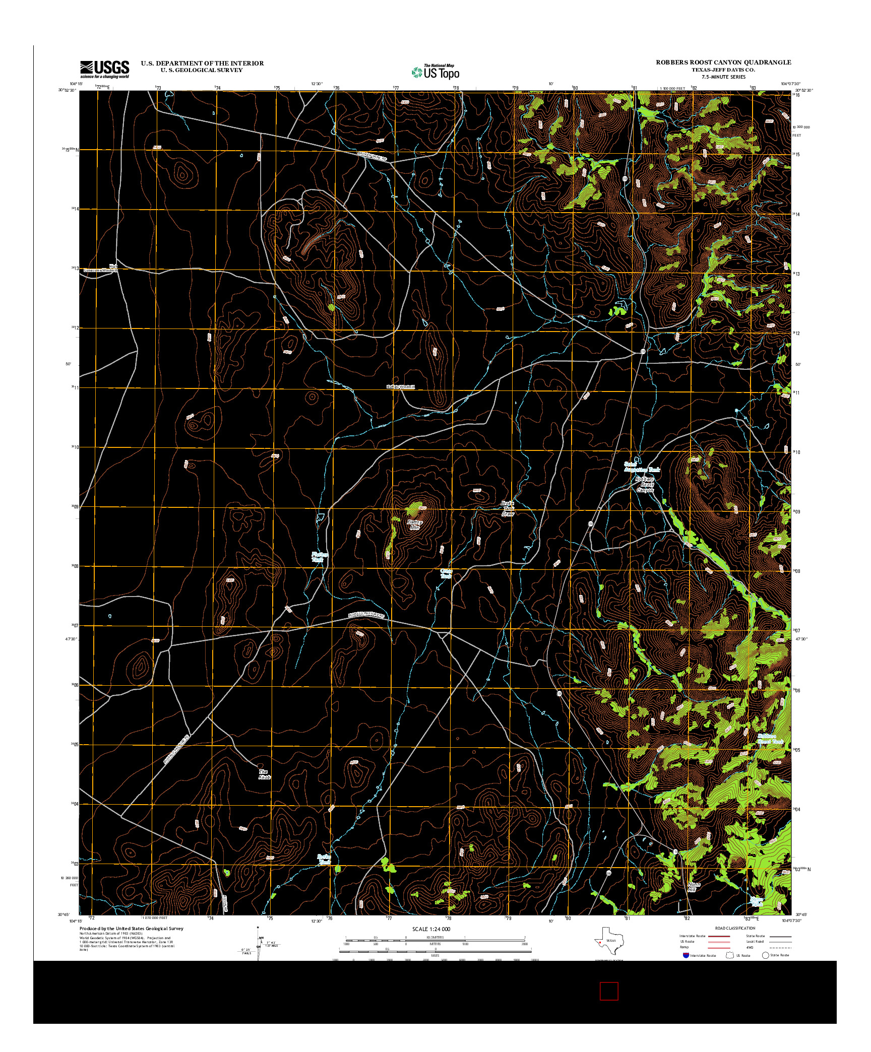 USGS US TOPO 7.5-MINUTE MAP FOR ROBBERS ROOST CANYON, TX 2012