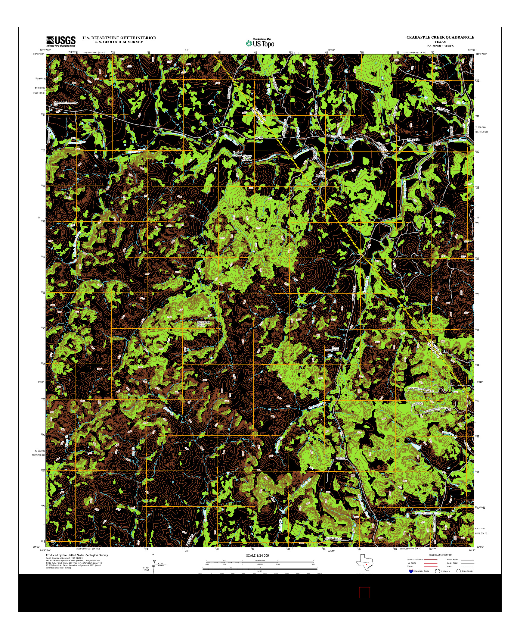 USGS US TOPO 7.5-MINUTE MAP FOR CRABAPPLE CREEK, TX 2012