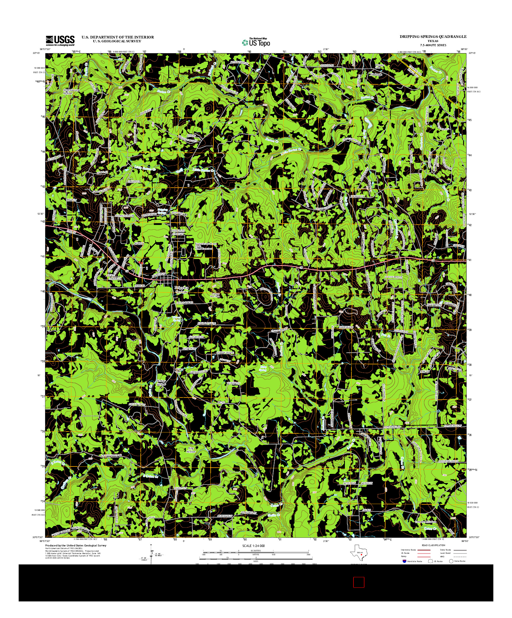 USGS US TOPO 7.5-MINUTE MAP FOR DRIPPING SPRINGS, TX 2012