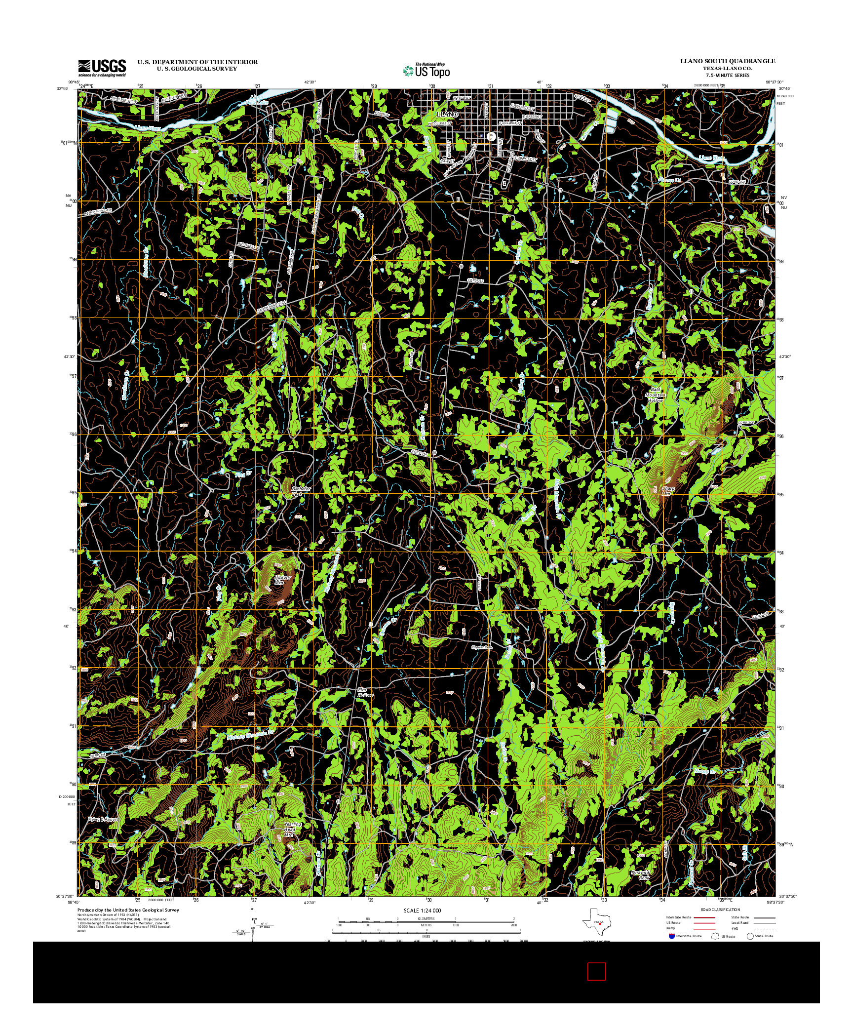 USGS US TOPO 7.5-MINUTE MAP FOR LLANO SOUTH, TX 2012