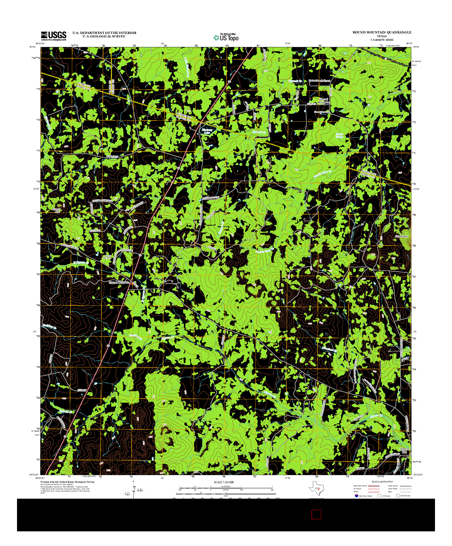 USGS US TOPO 7.5-MINUTE MAP FOR ROUND MOUNTAIN, TX 2012