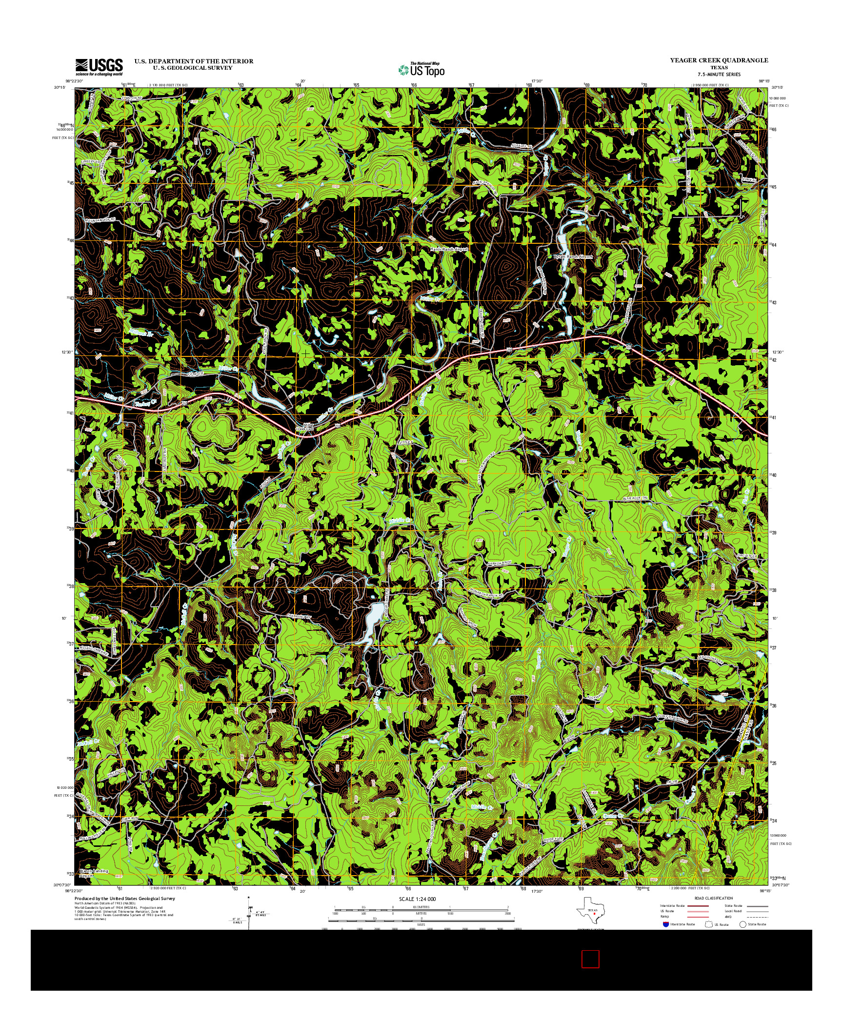 USGS US TOPO 7.5-MINUTE MAP FOR YEAGER CREEK, TX 2012