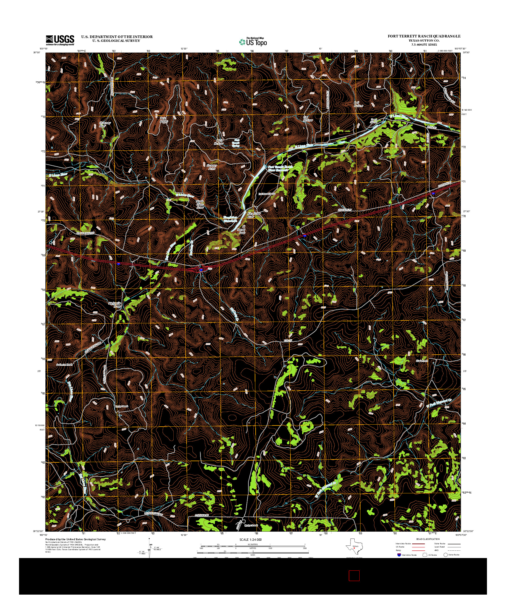 USGS US TOPO 7.5-MINUTE MAP FOR FORT TERRETT RANCH, TX 2012
