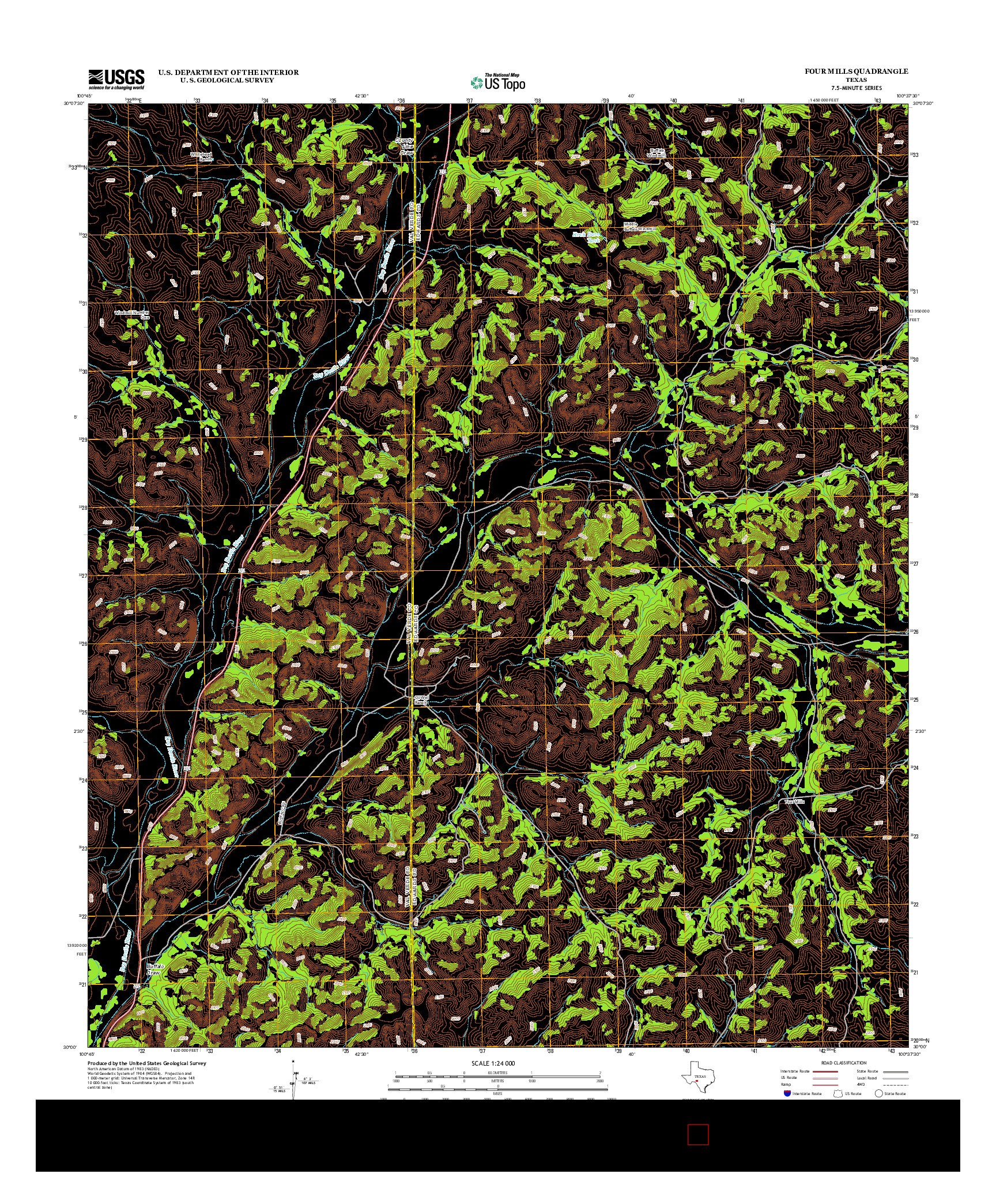 USGS US TOPO 7.5-MINUTE MAP FOR FOUR MILLS, TX 2012