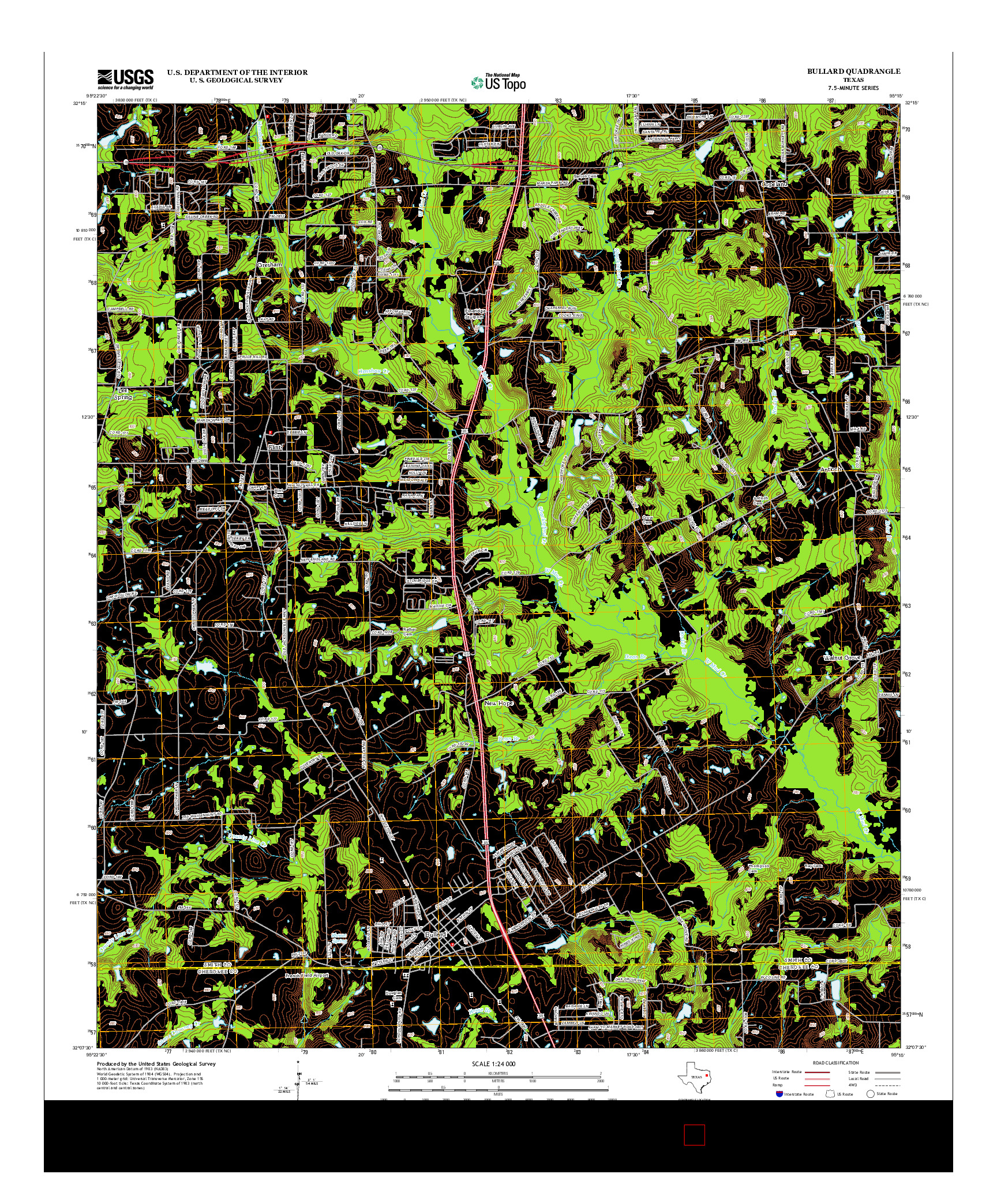 USGS US TOPO 7.5-MINUTE MAP FOR BULLARD, TX 2012