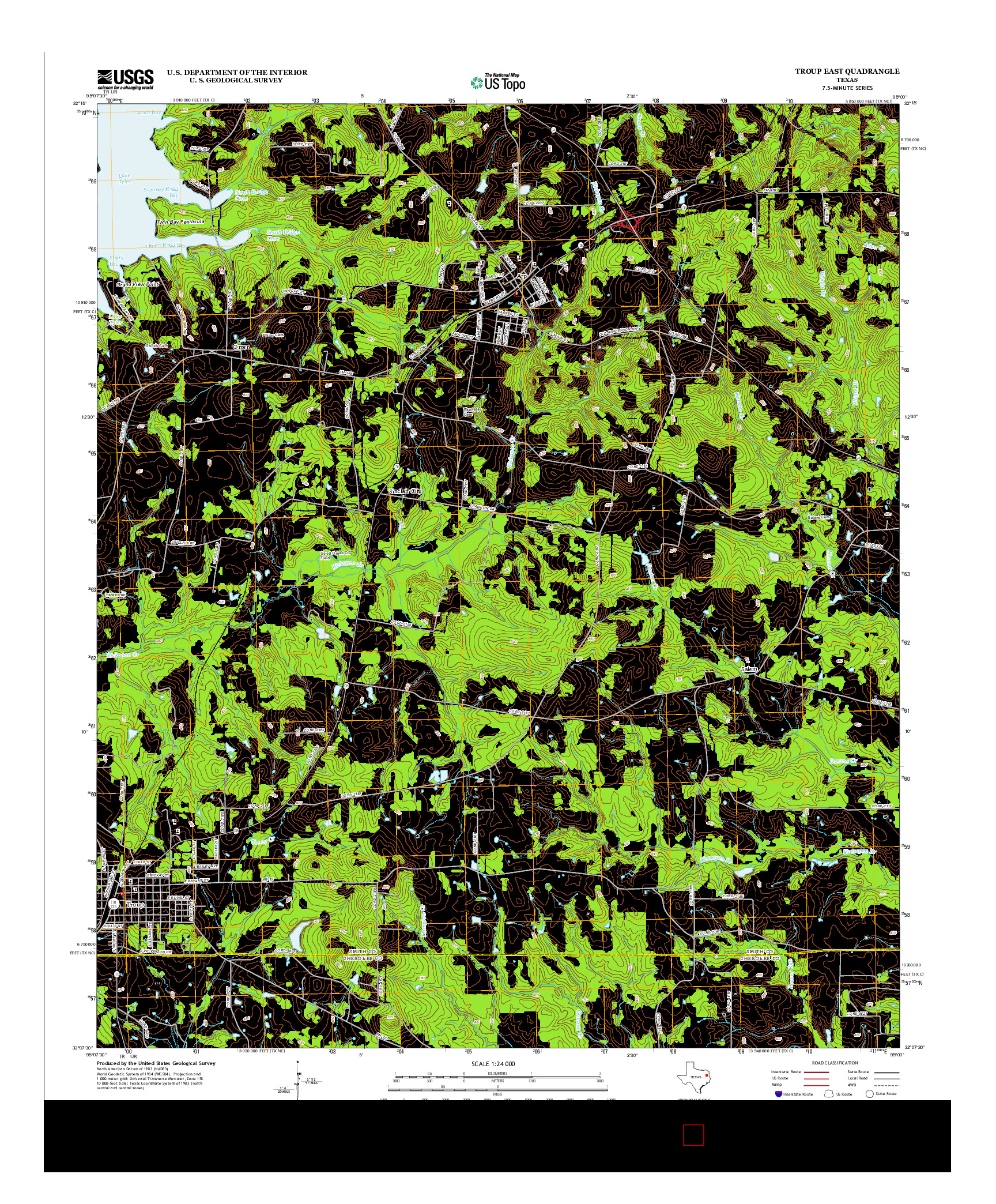 USGS US TOPO 7.5-MINUTE MAP FOR TROUP EAST, TX 2012