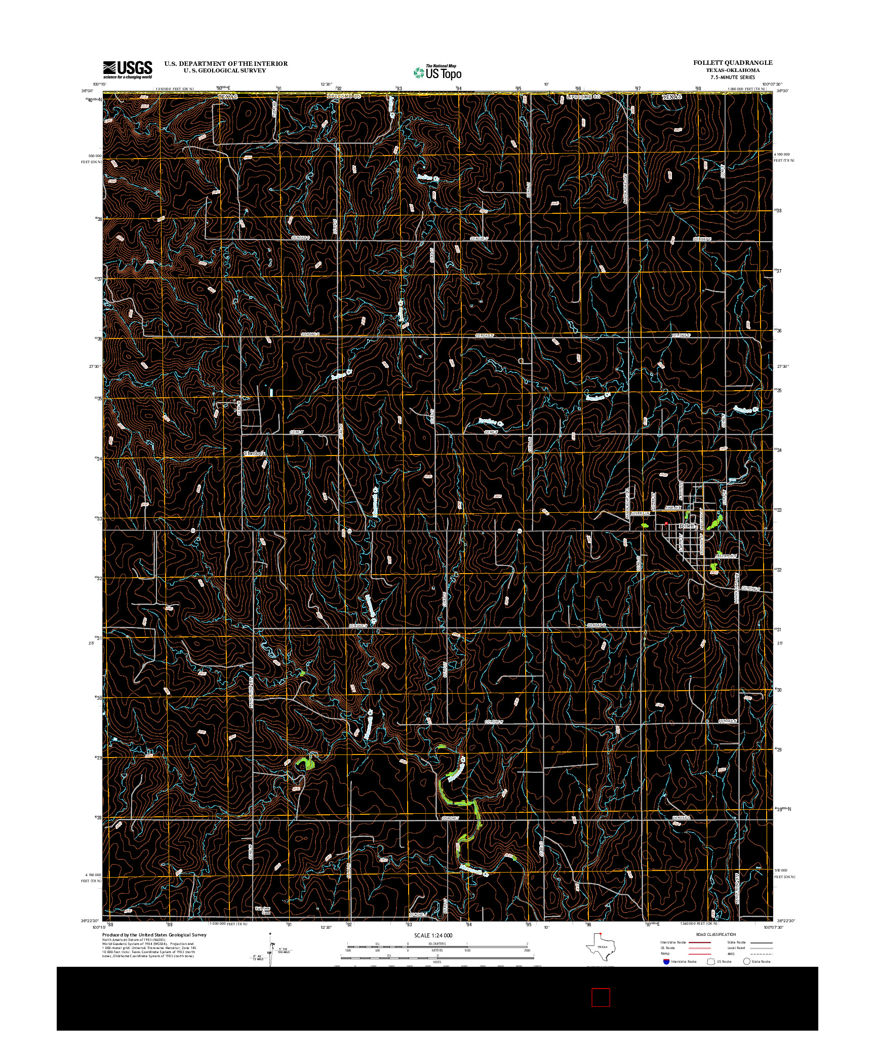 USGS US TOPO 7.5-MINUTE MAP FOR FOLLETT, TX-OK 2012