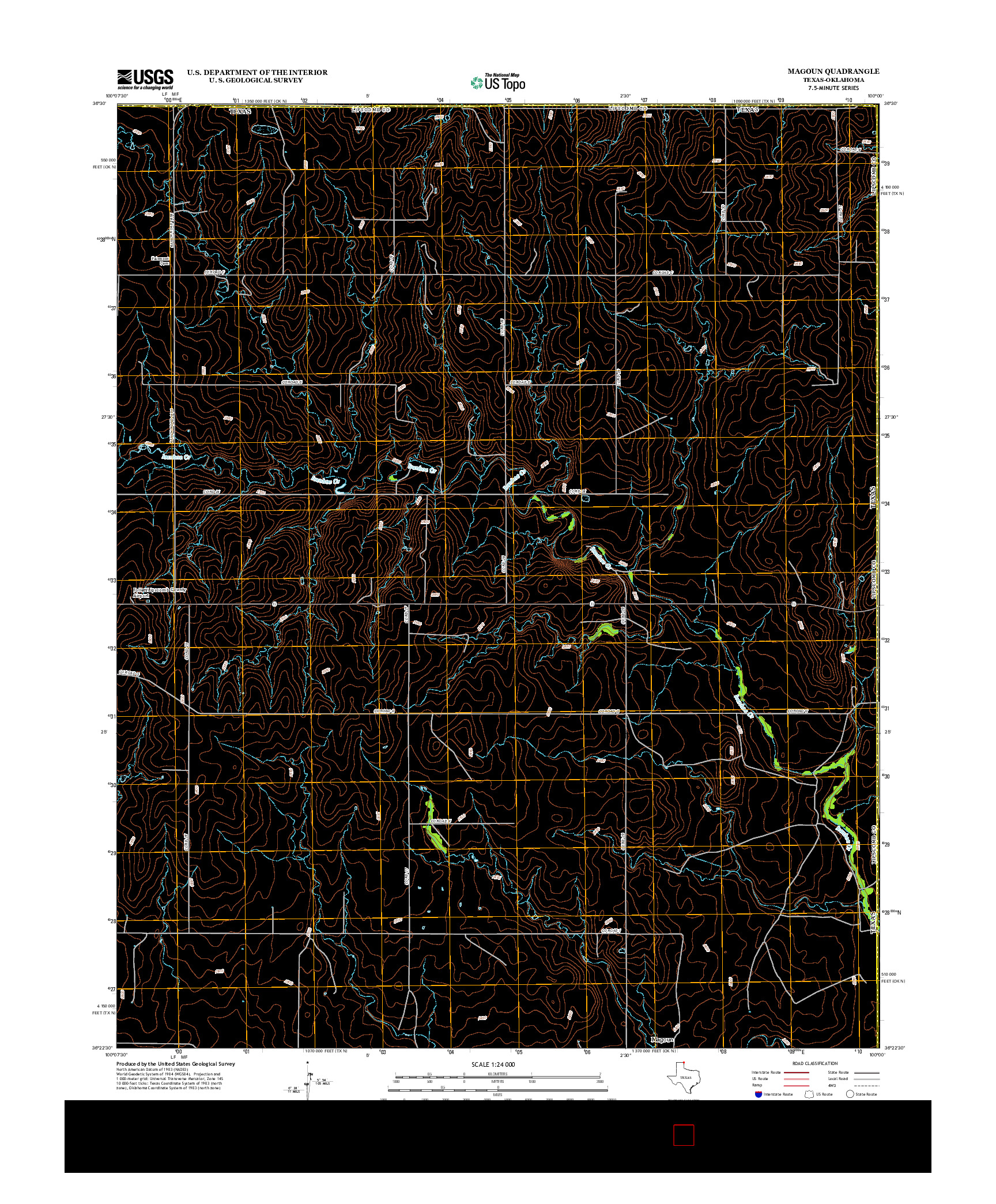 USGS US TOPO 7.5-MINUTE MAP FOR MAGOUN, TX-OK 2012