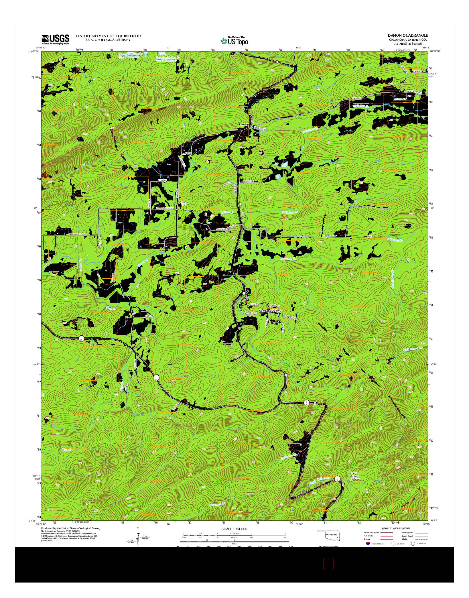 USGS US TOPO 7.5-MINUTE MAP FOR DAMON, OK 2012