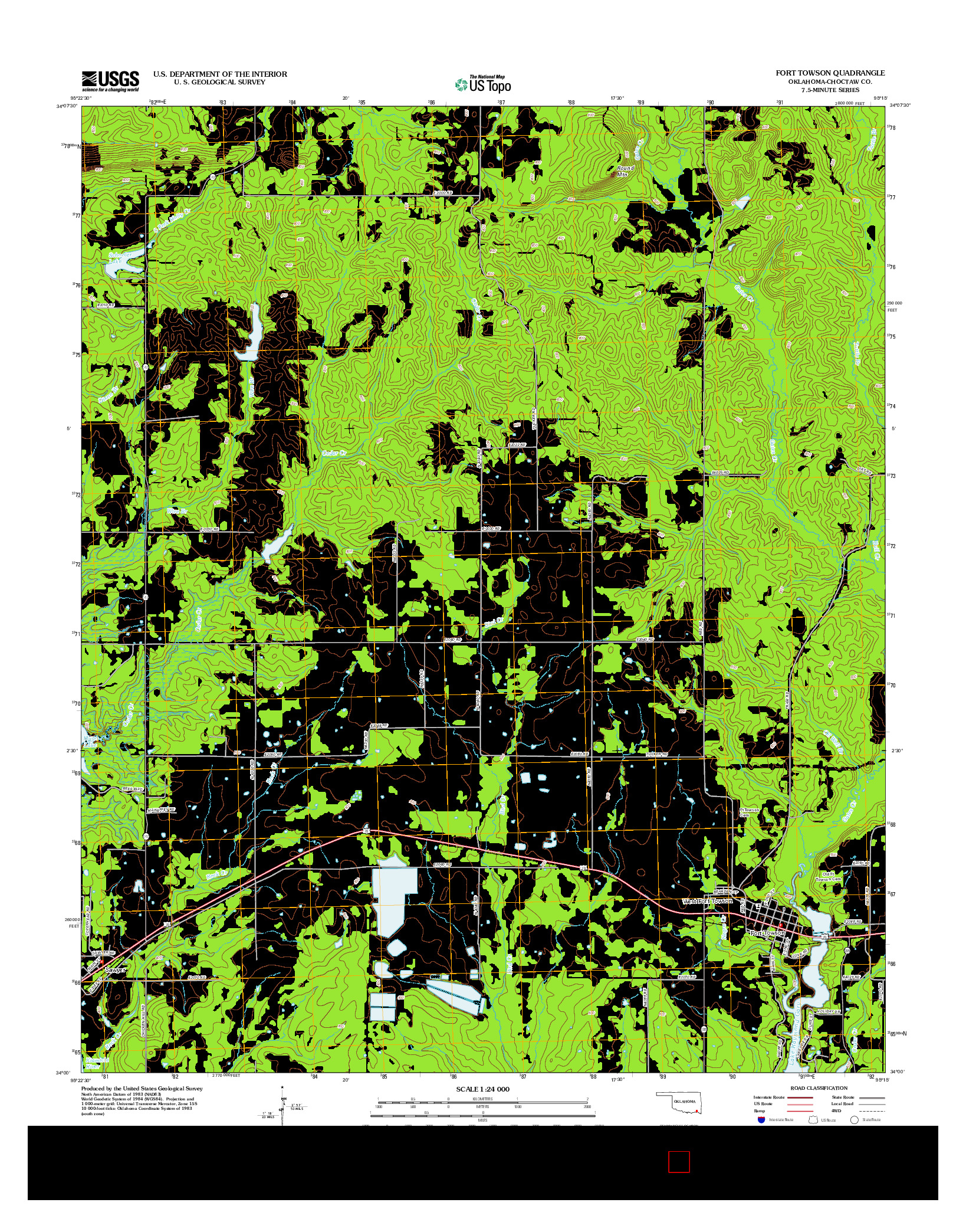 USGS US TOPO 7.5-MINUTE MAP FOR FORT TOWSON, OK 2012