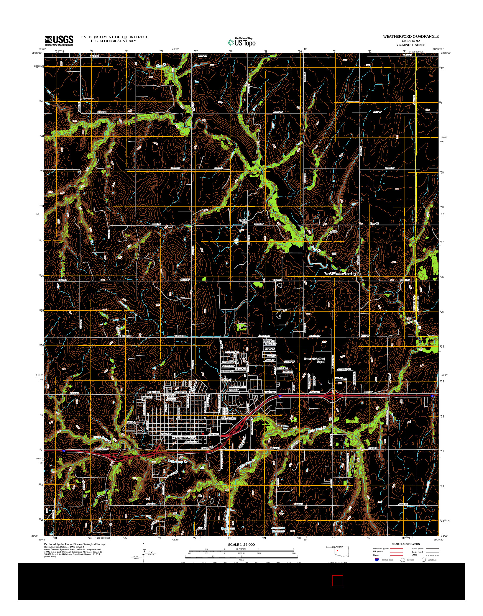 USGS US TOPO 7.5-MINUTE MAP FOR WEATHERFORD, OK 2012