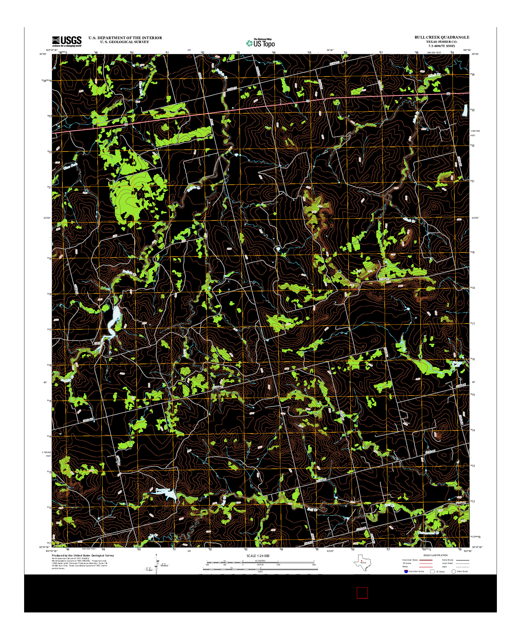 USGS US TOPO 7.5-MINUTE MAP FOR BULL CREEK, TX 2012