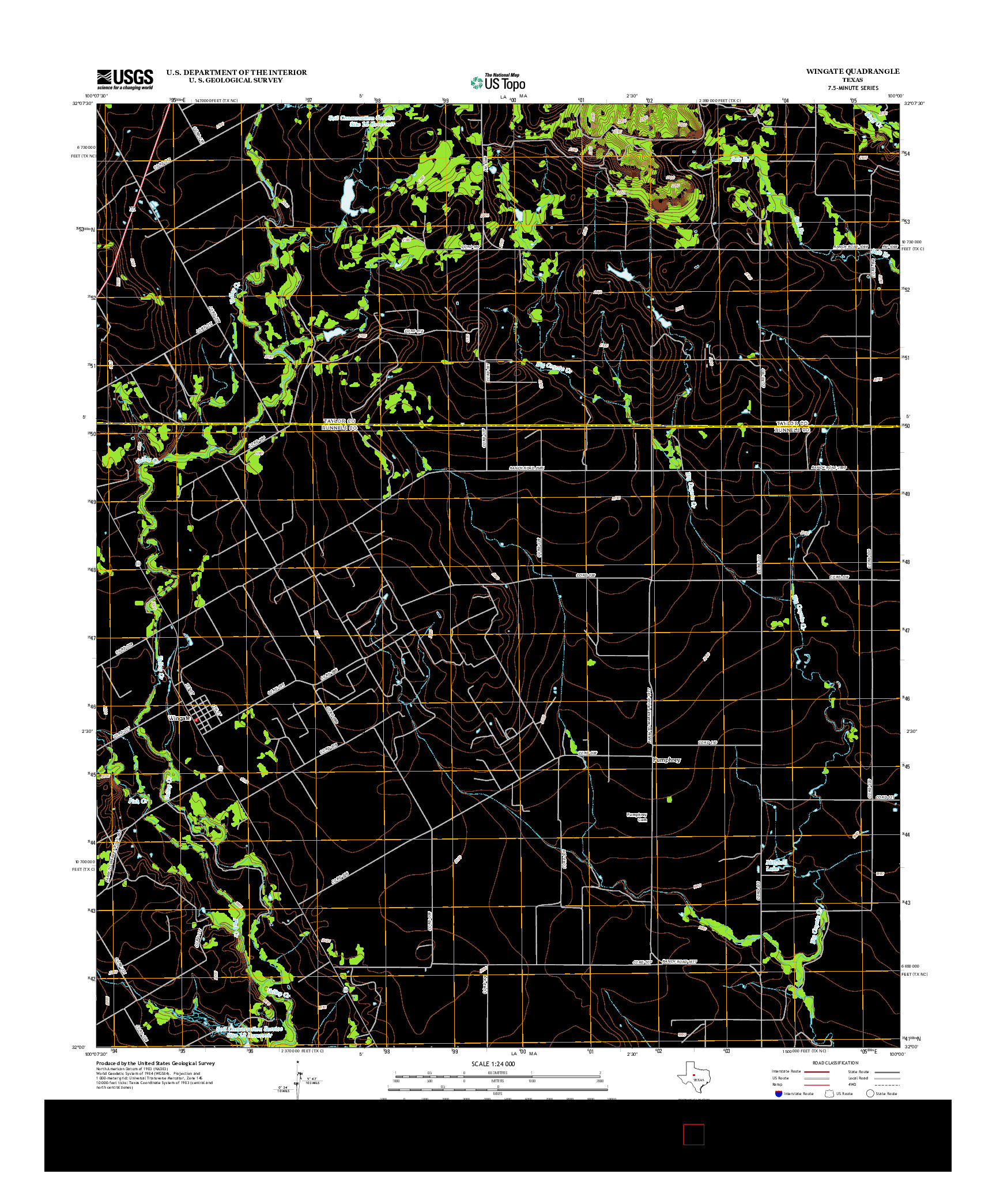 USGS US TOPO 7.5-MINUTE MAP FOR WINGATE, TX 2012
