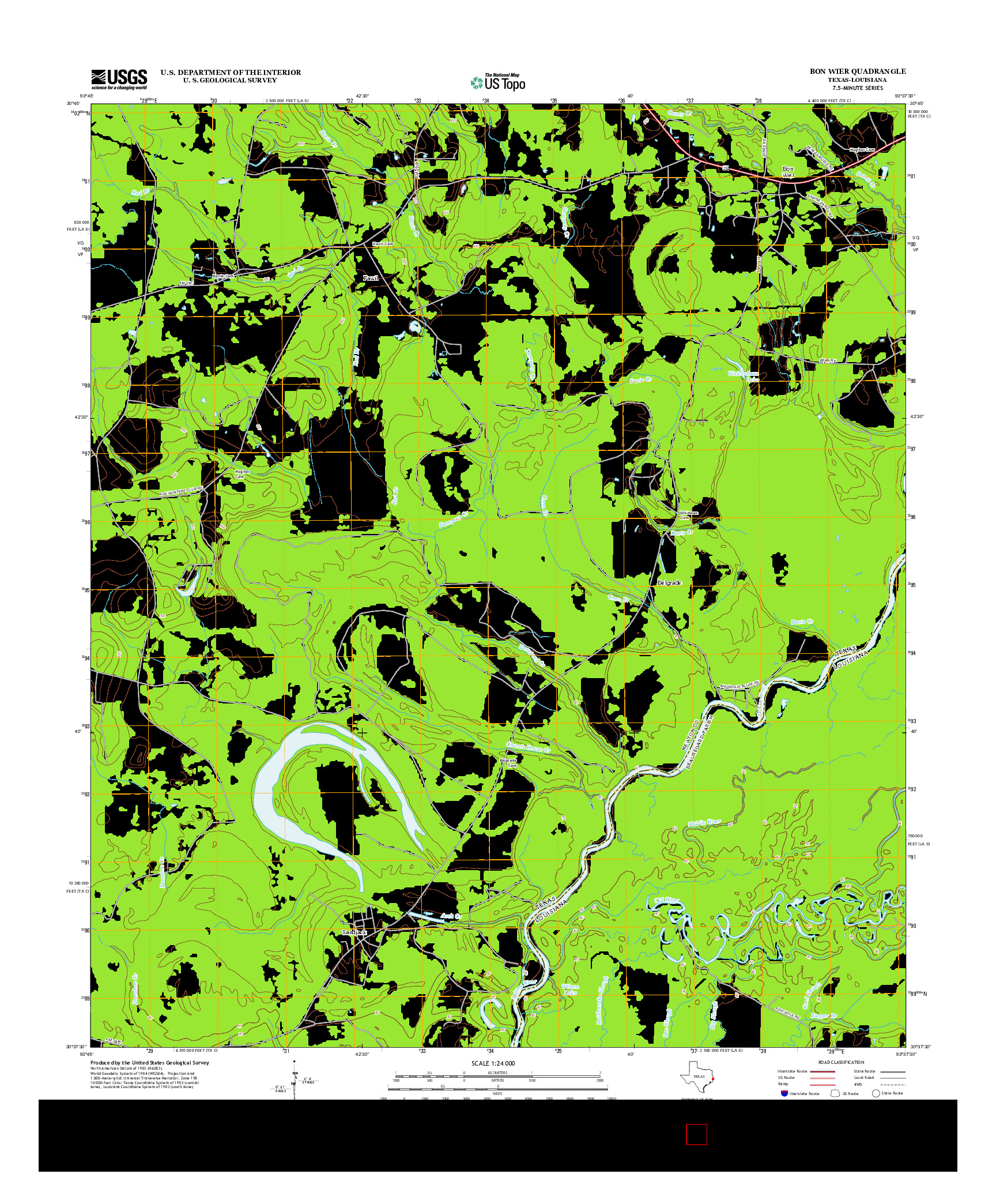 USGS US TOPO 7.5-MINUTE MAP FOR BON WIER, TX-LA 2012