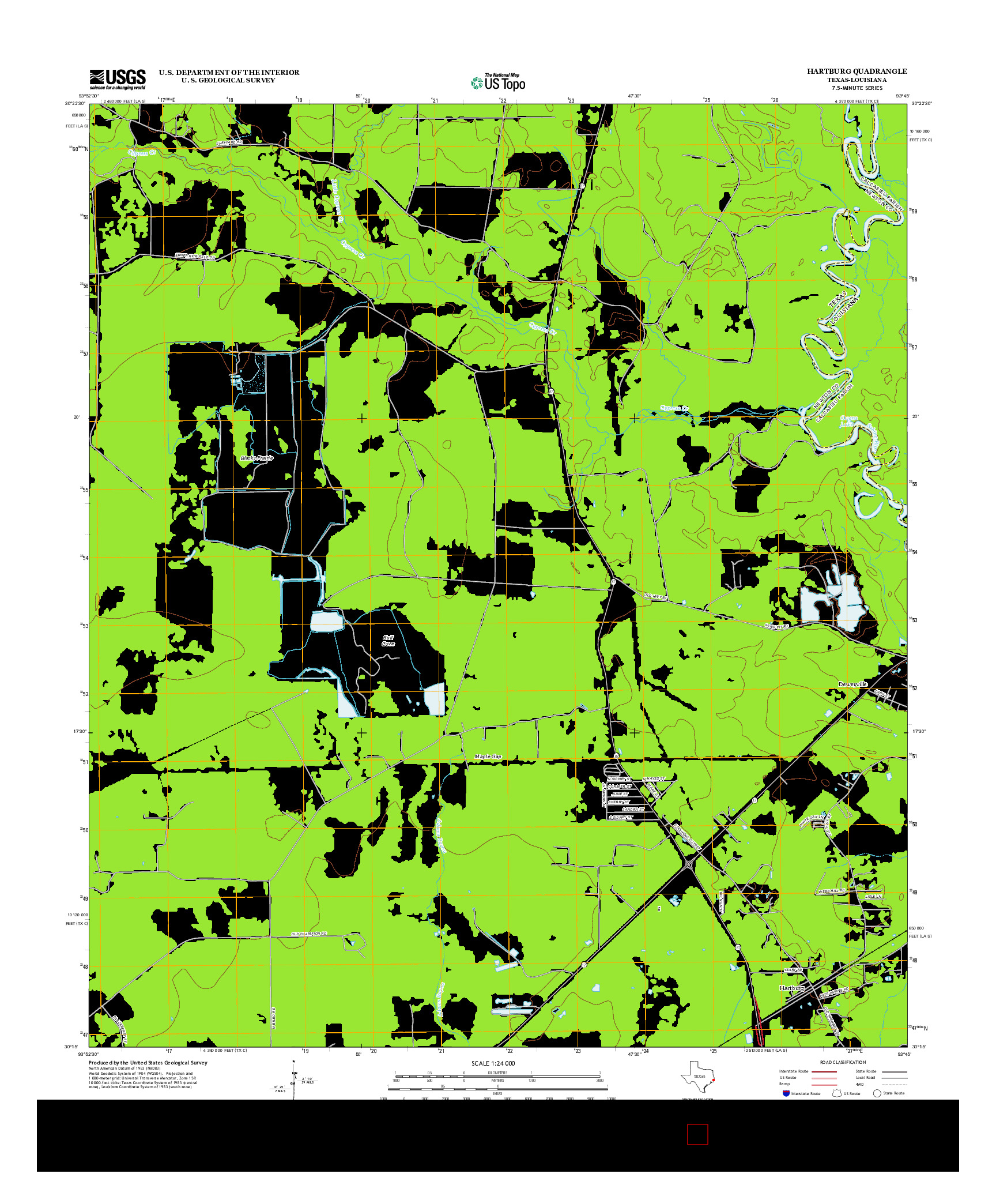USGS US TOPO 7.5-MINUTE MAP FOR HARTBURG, TX-LA 2012