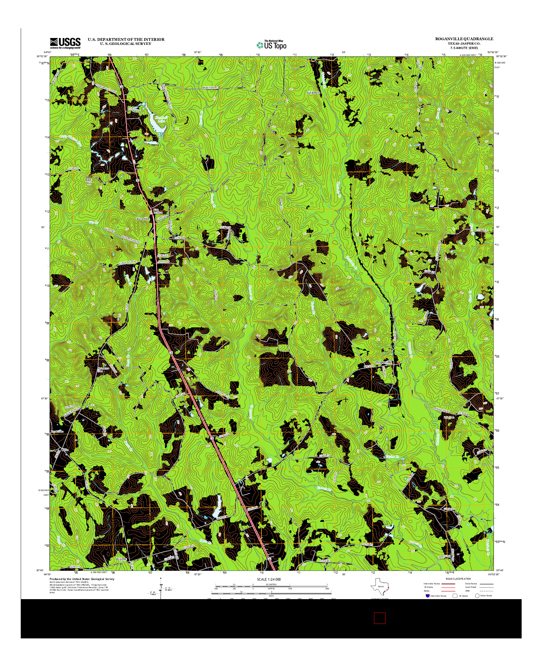 USGS US TOPO 7.5-MINUTE MAP FOR ROGANVILLE, TX 2012