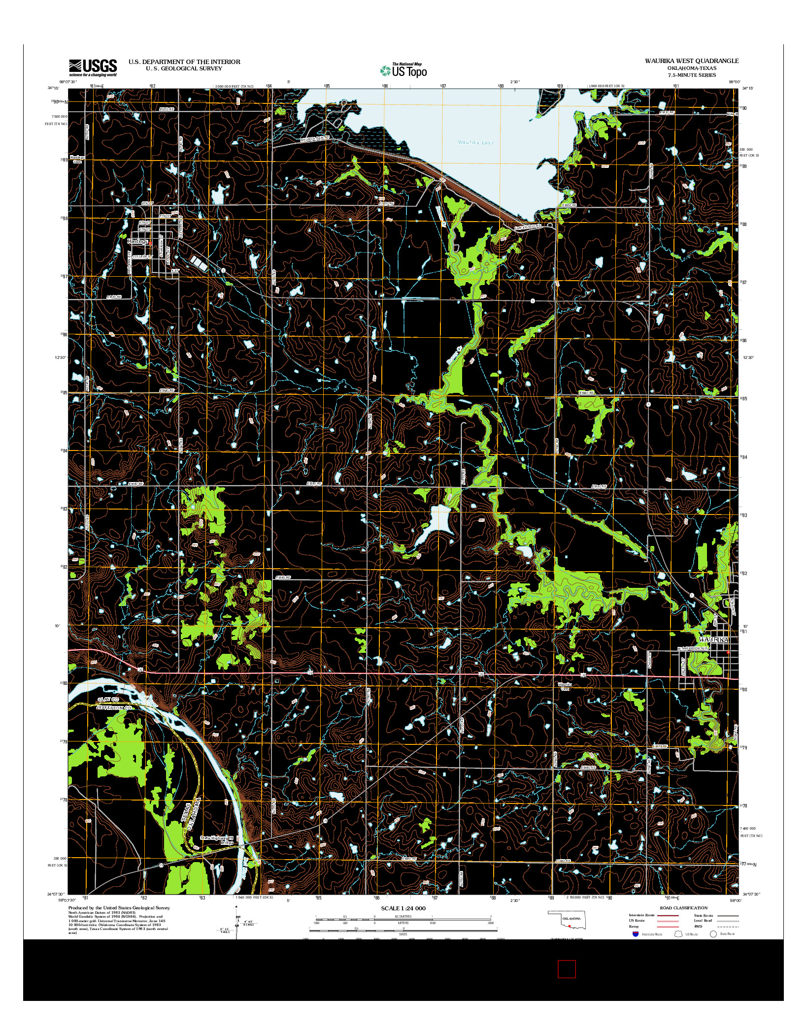 USGS US TOPO 7.5-MINUTE MAP FOR WAURIKA WEST, OK-TX 2012