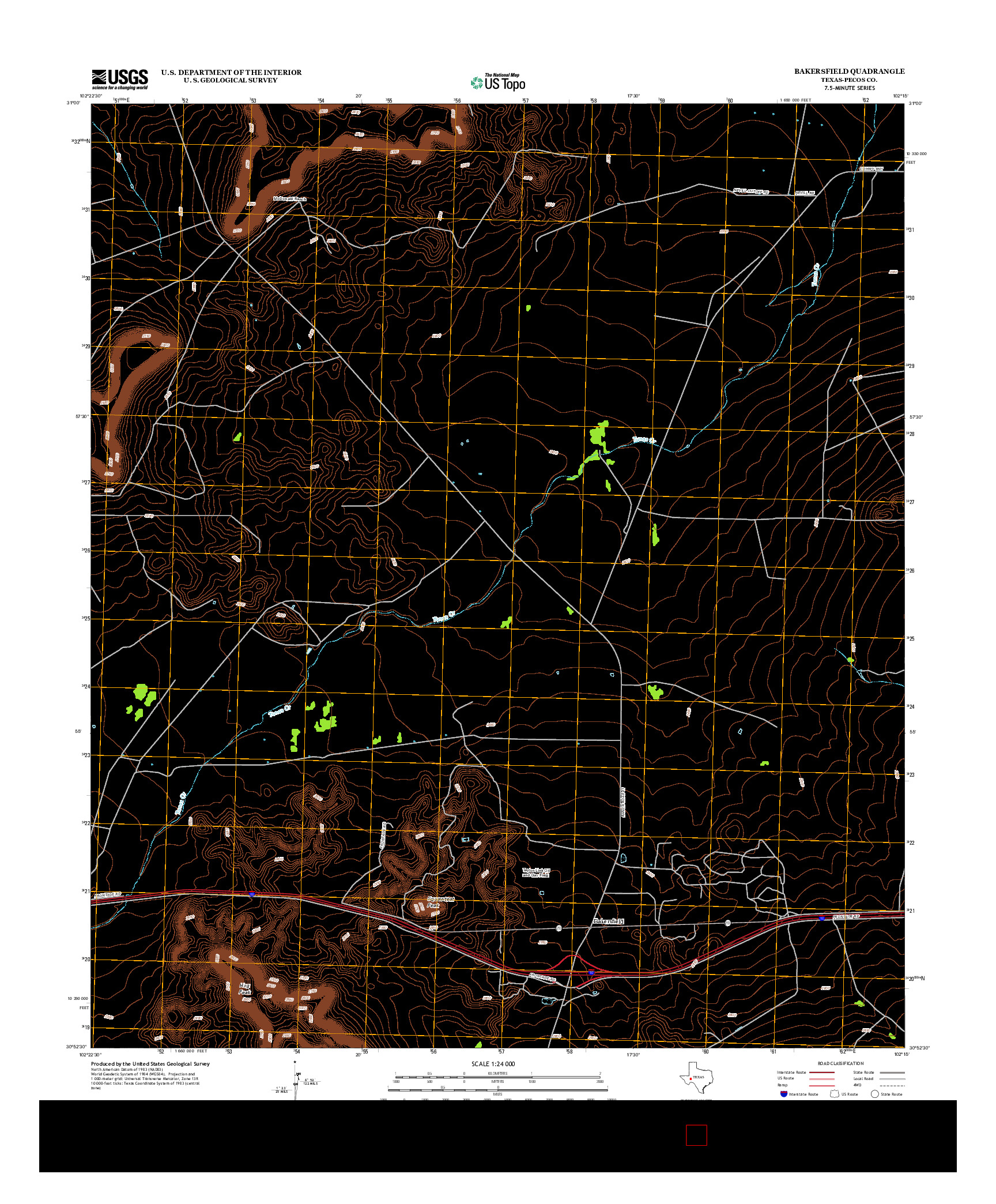 USGS US TOPO 7.5-MINUTE MAP FOR BAKERSFIELD, TX 2012