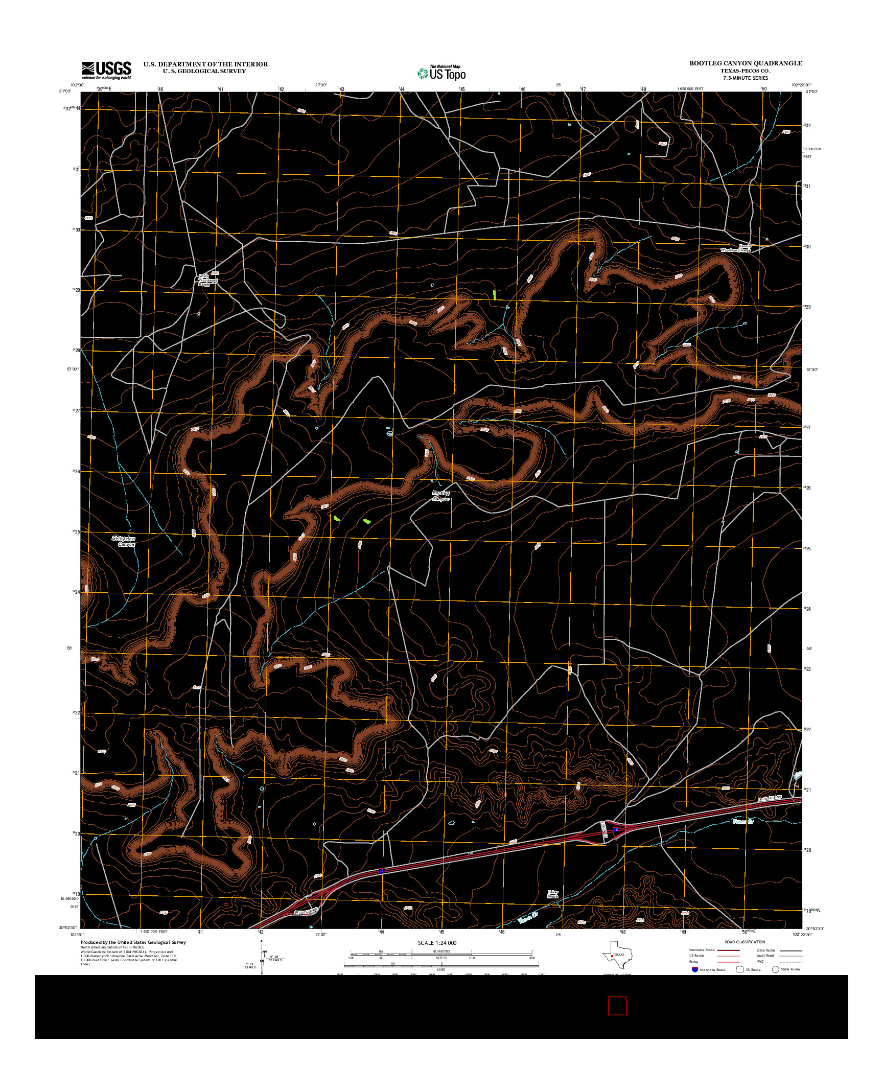 USGS US TOPO 7.5-MINUTE MAP FOR BOOTLEG CANYON, TX 2012