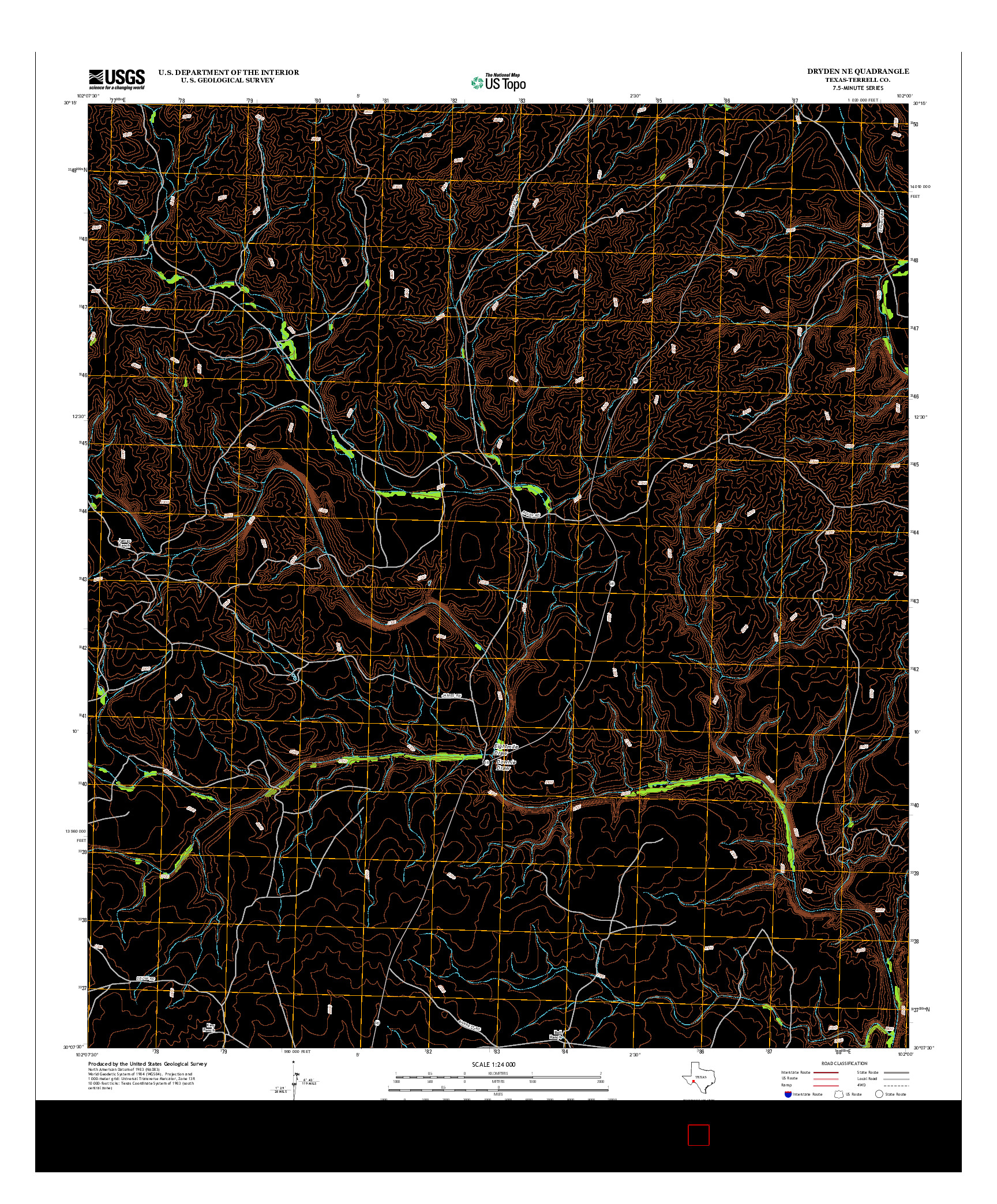 USGS US TOPO 7.5-MINUTE MAP FOR DRYDEN NE, TX 2012