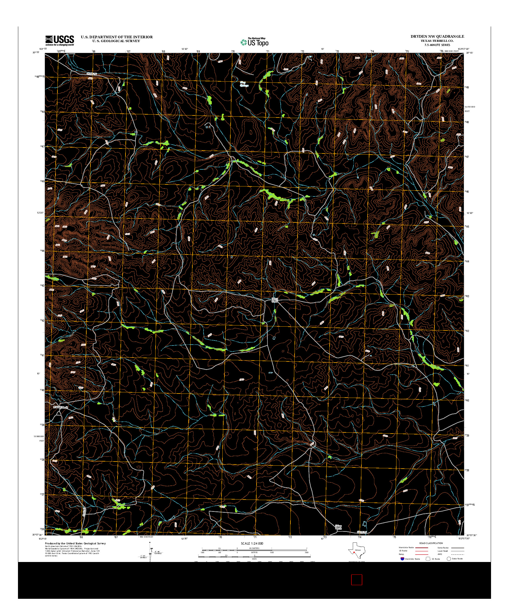 USGS US TOPO 7.5-MINUTE MAP FOR DRYDEN NW, TX 2012